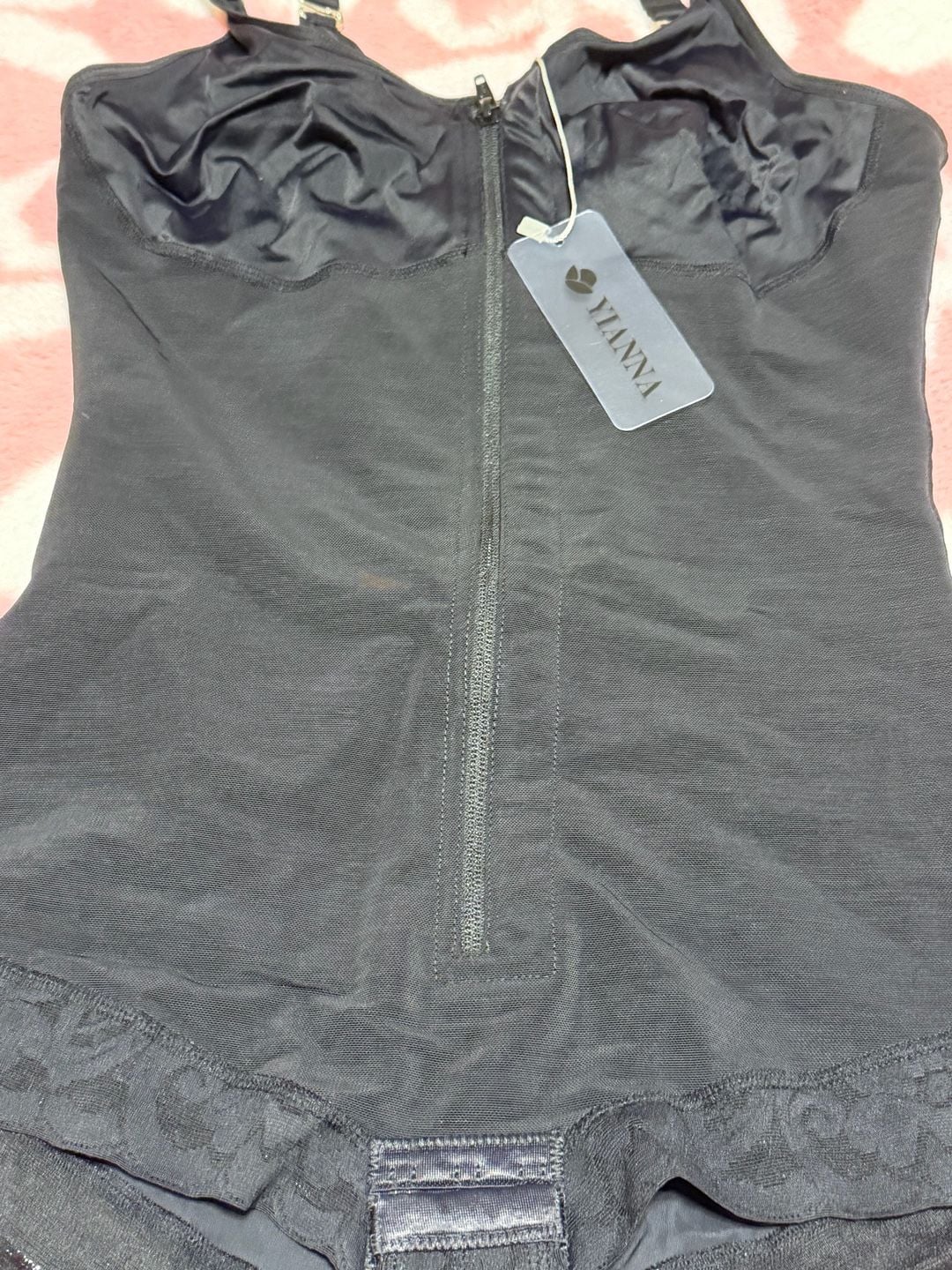 Yianna Bodysuit Shapewear Size L Black Zip Front Laced Edge 4