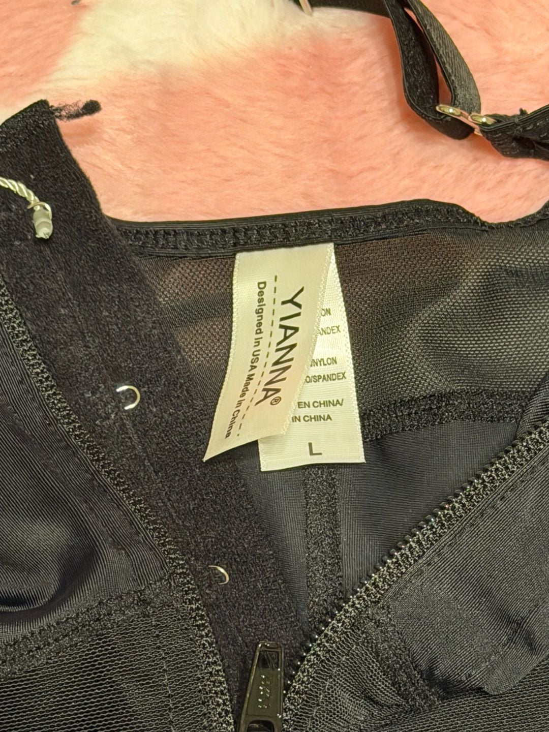 Yianna Bodysuit Shapewear Size L Black Zip Front Laced Edge 5