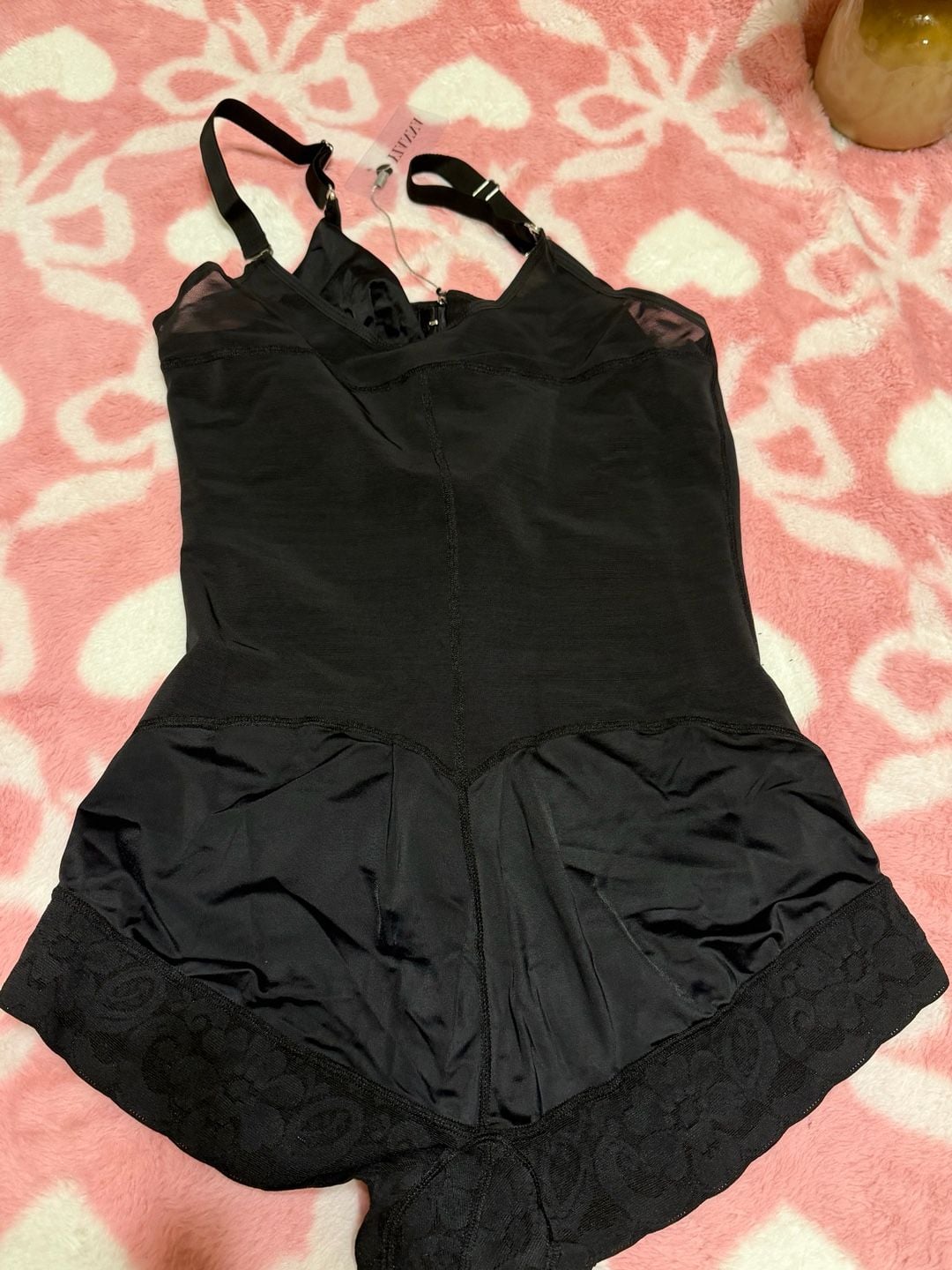 Yianna Bodysuit Shapewear Size L Black Zip Front Laced Edge 6