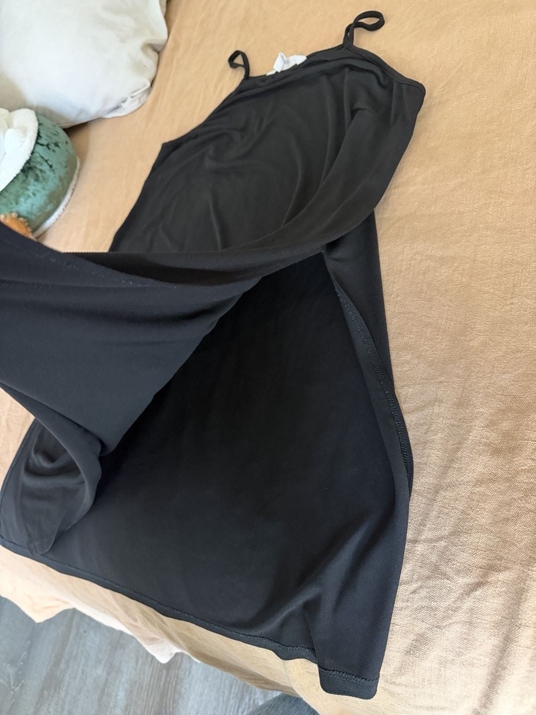 BCBGeneration Dress Size S Black Spaghetti Strap Layered long Slits on both sides 4
