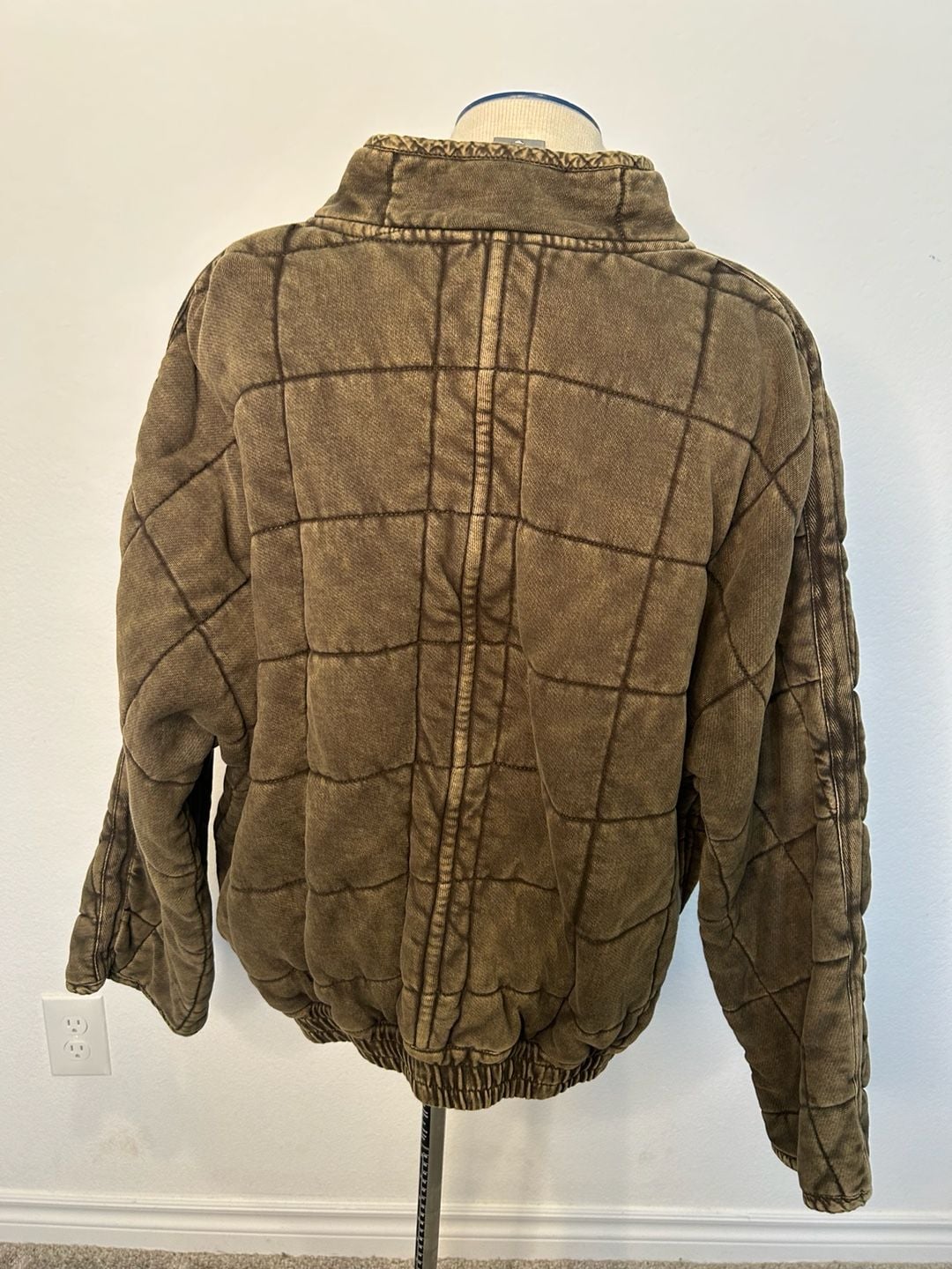 Free People Quilted Zip Jacket XL Olive Green Distressed 4