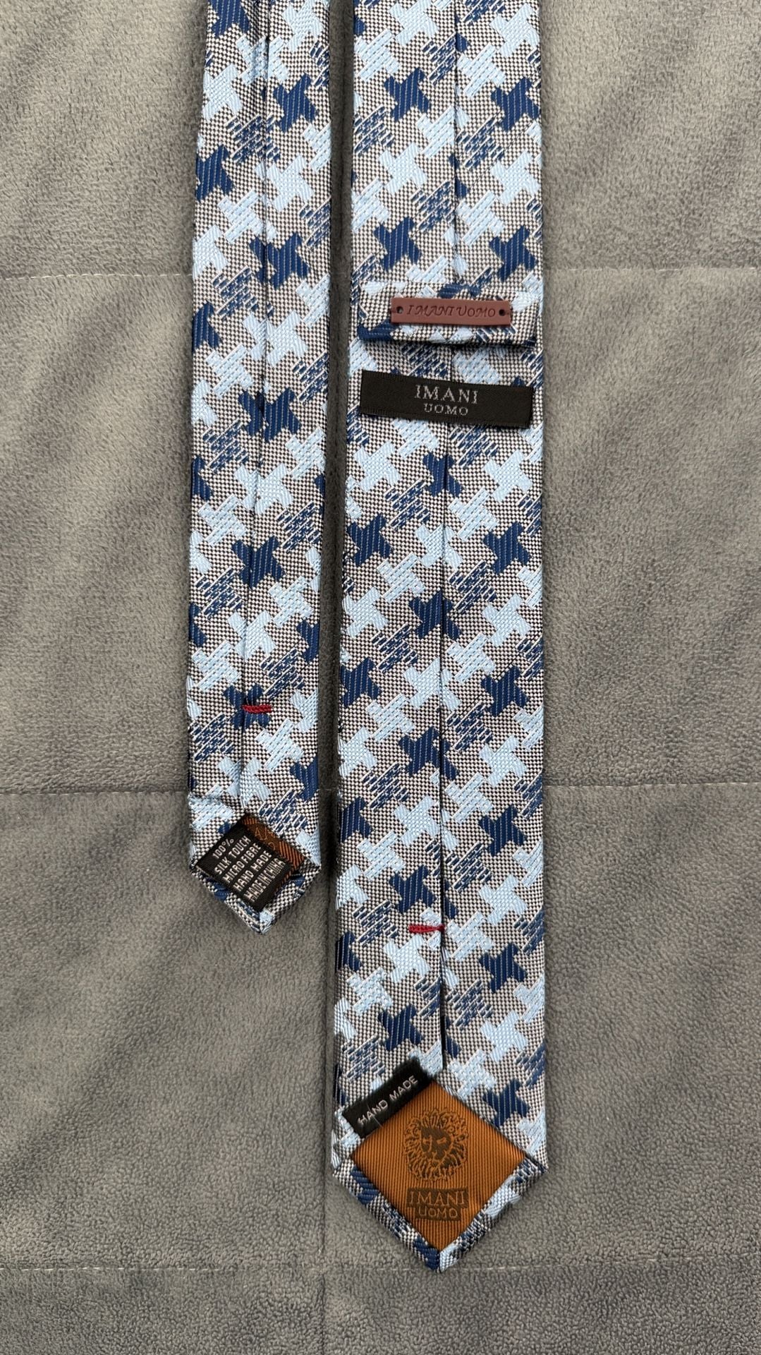 Imani Uomo Blue Houndstooth Silk Touch Micro Fibre Necktie Hand Made 1