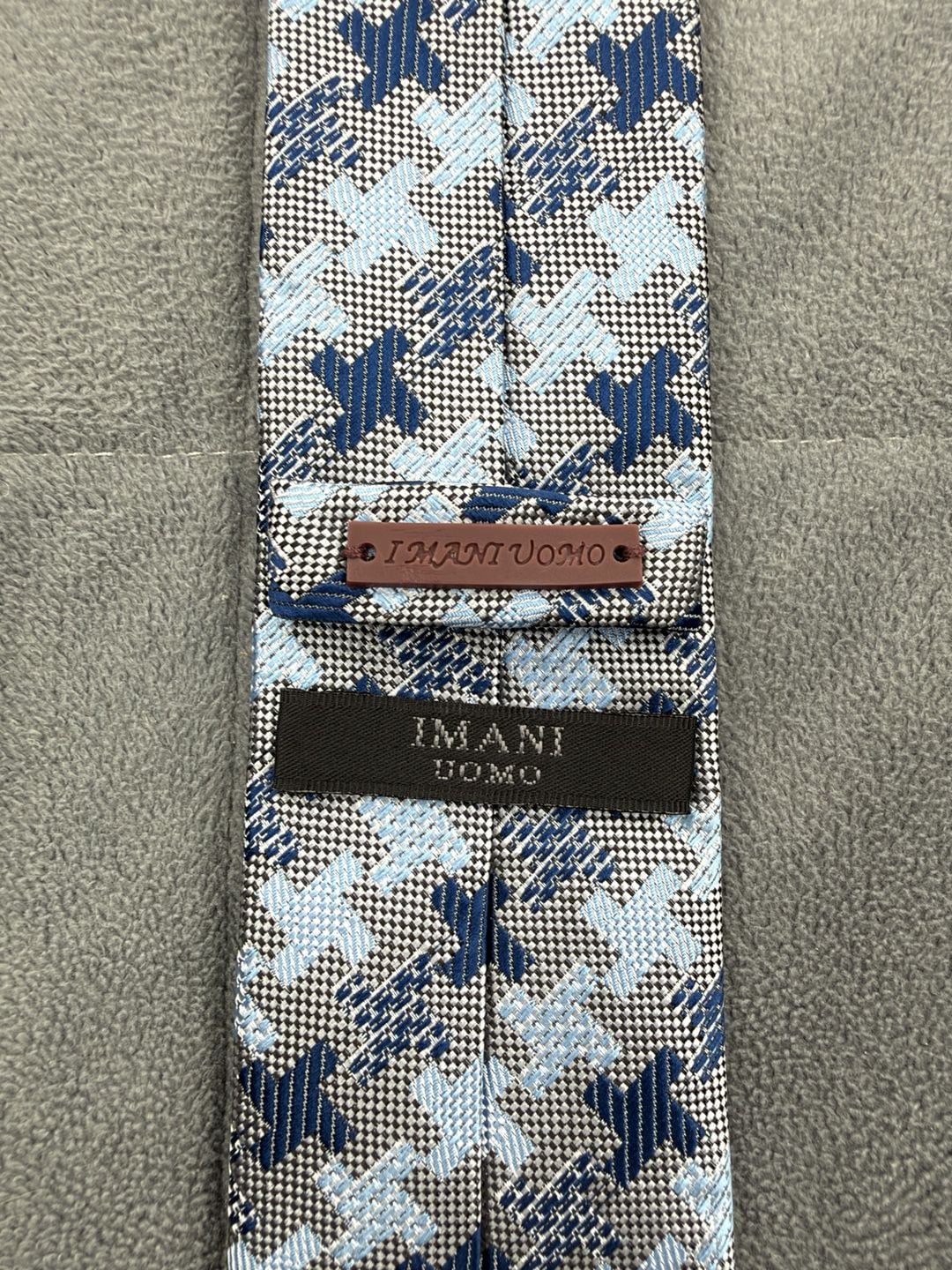 Imani Uomo Blue Houndstooth Silk Touch Micro Fibre Necktie Hand Made 2