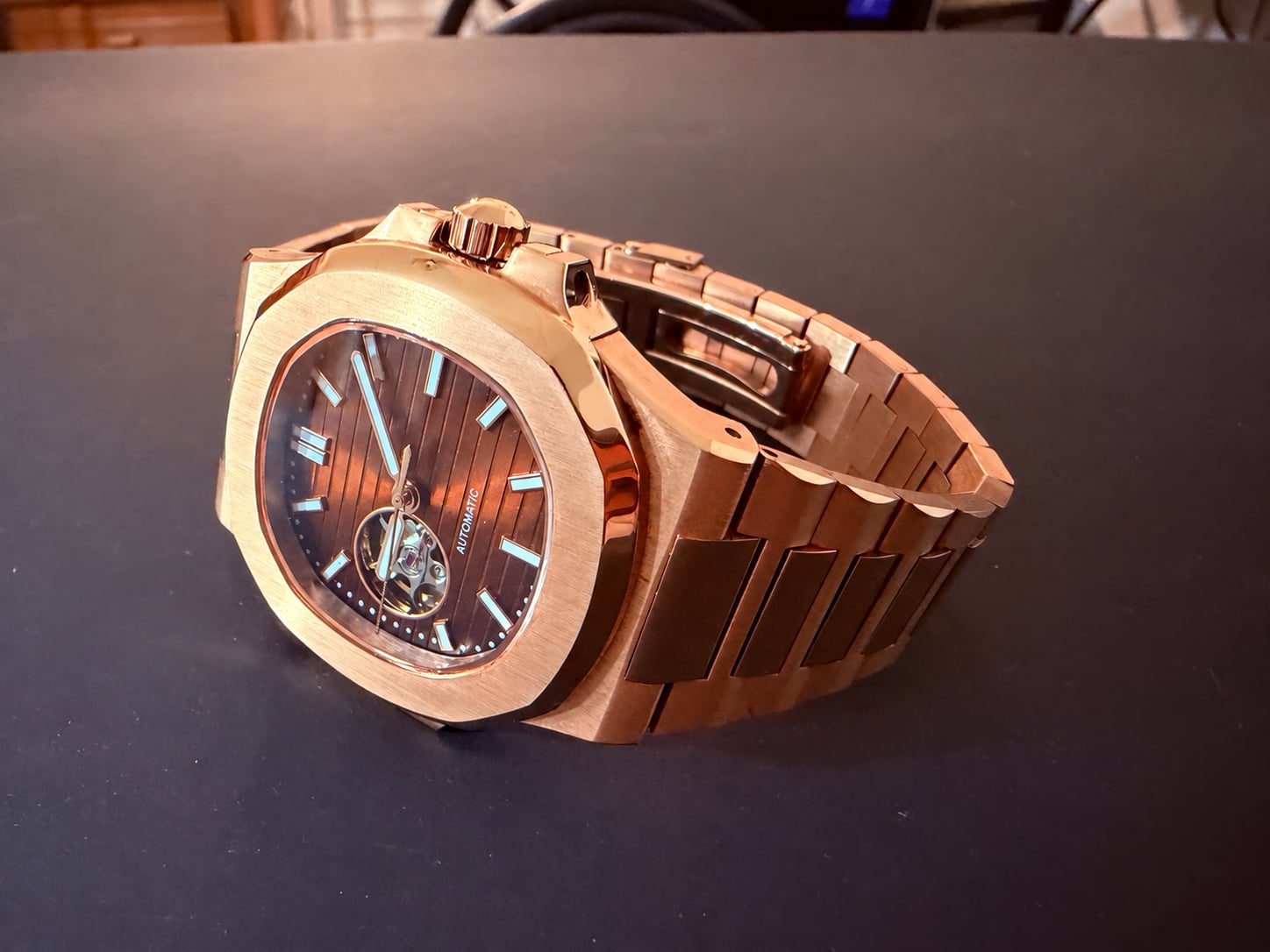 Custom Mod 40mm NH38 Automatic Open Heart Rose Gold 2