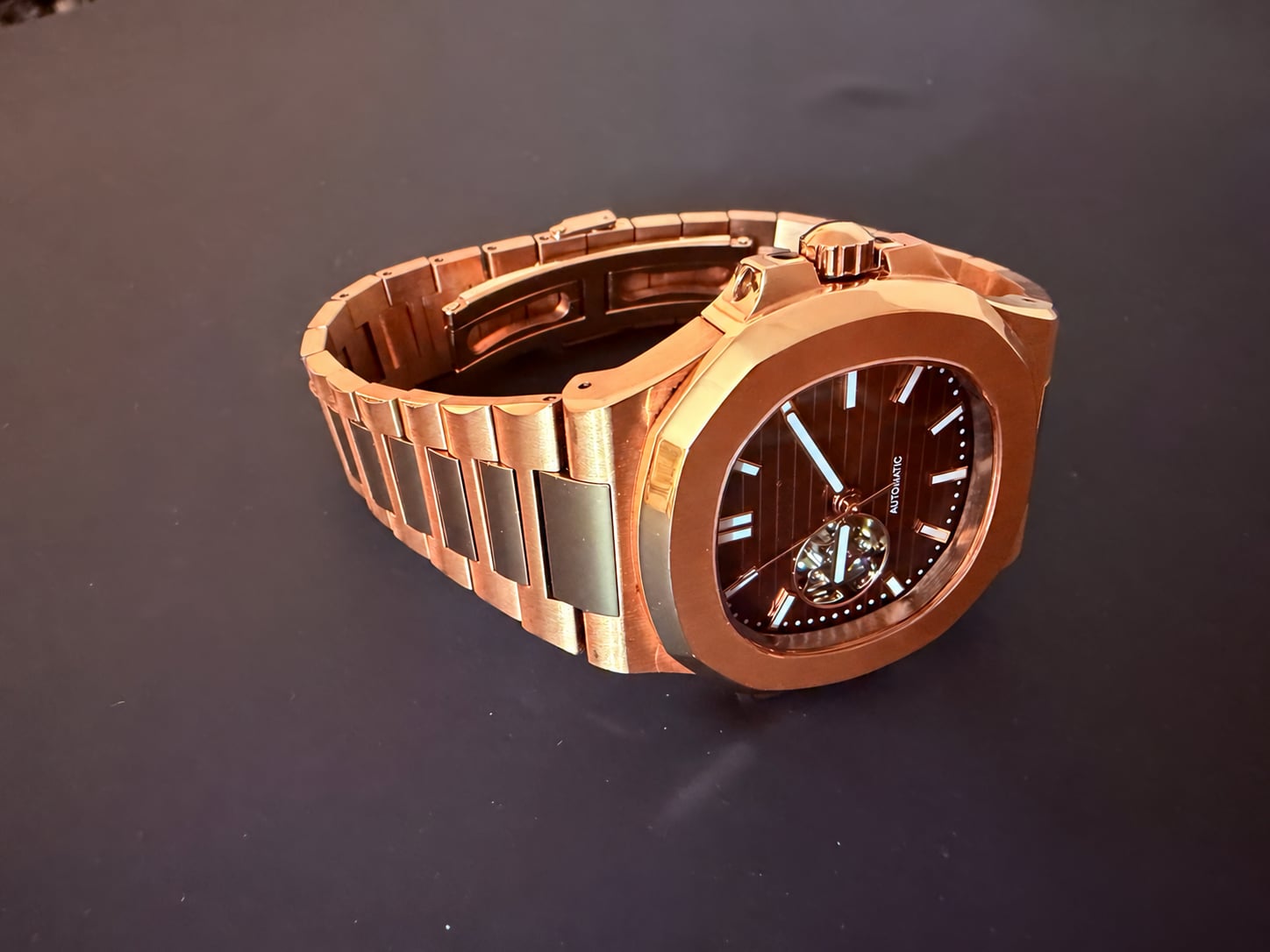Custom Mod 40mm NH38 Automatic Open Heart Rose Gold 3