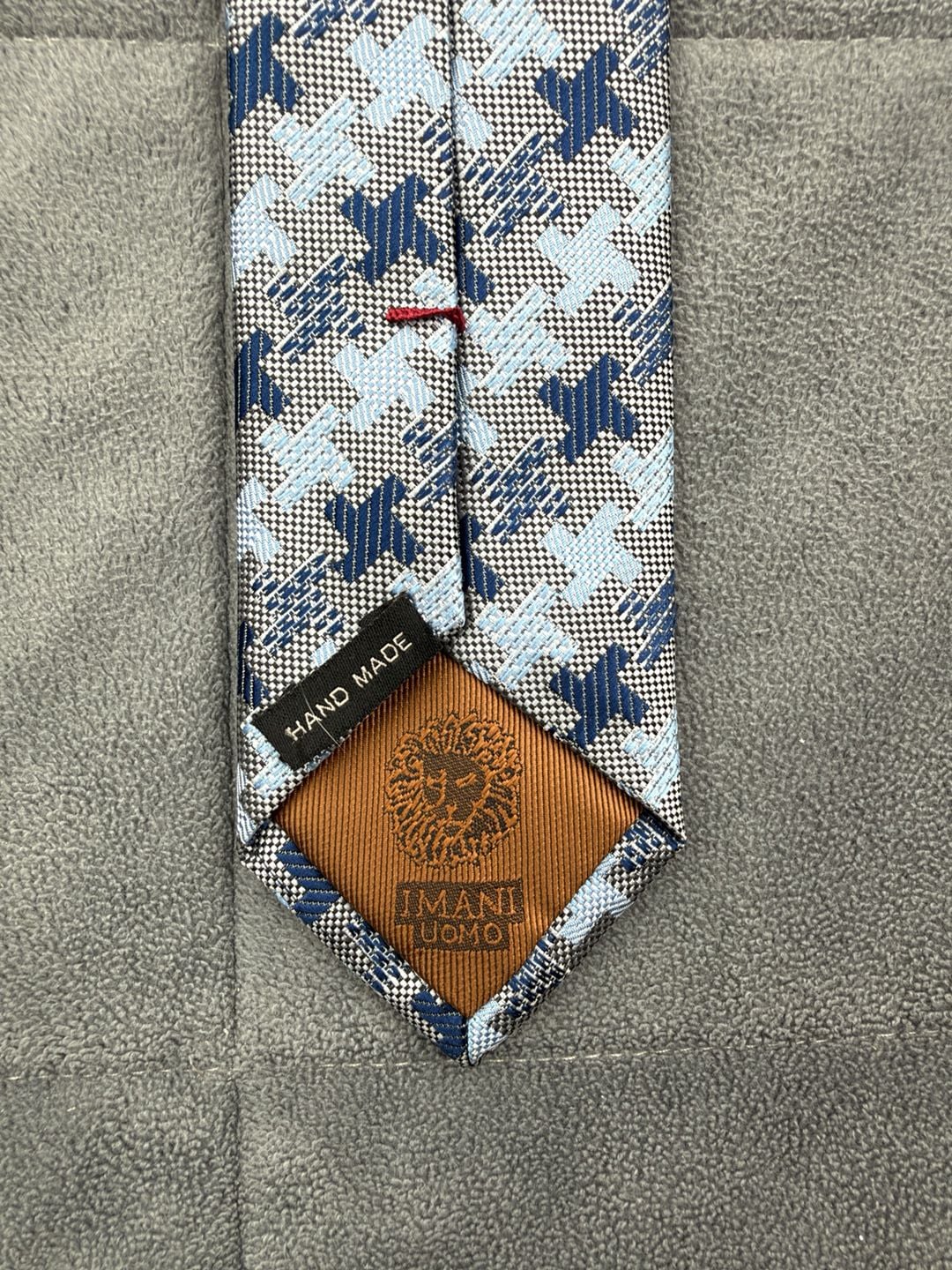 Imani Uomo Blue Houndstooth Silk Touch Micro Fibre Necktie Hand Made 3