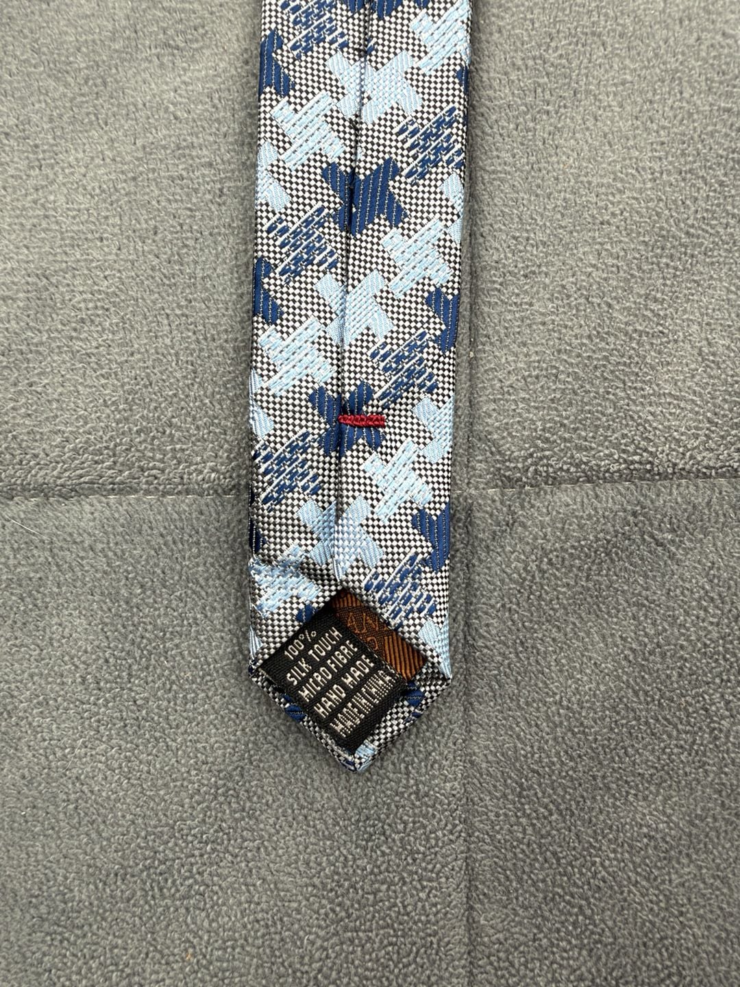 Imani Uomo Blue Houndstooth Silk Touch Micro Fibre Necktie Hand Made 4