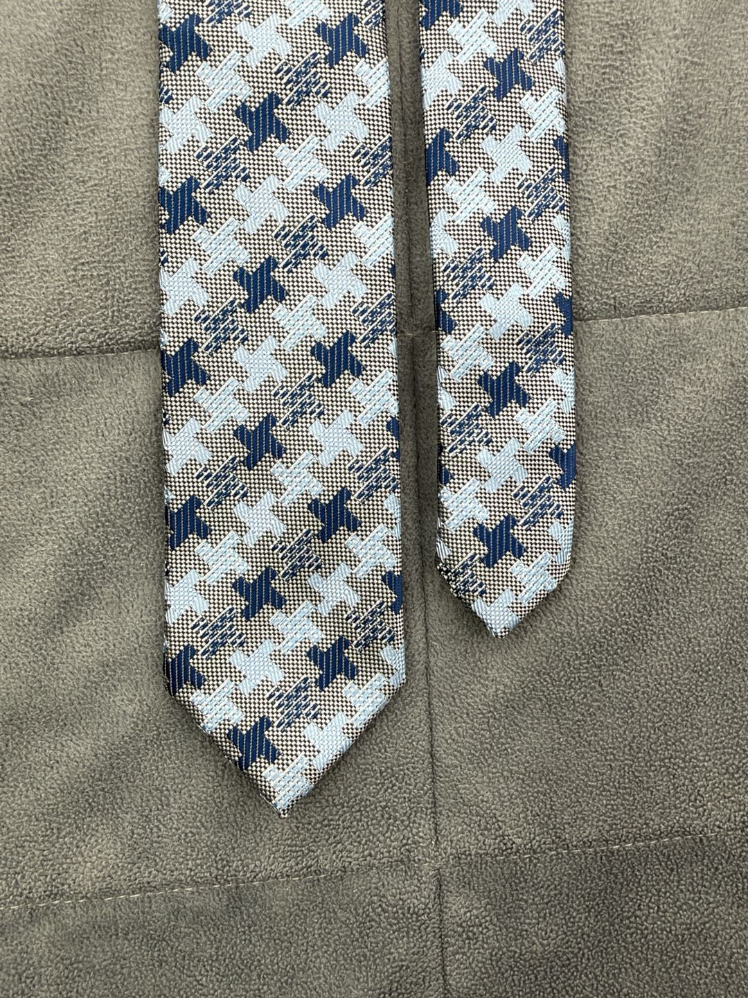 Imani Uomo Blue Houndstooth Silk Touch Micro Fibre Necktie Hand Made 6