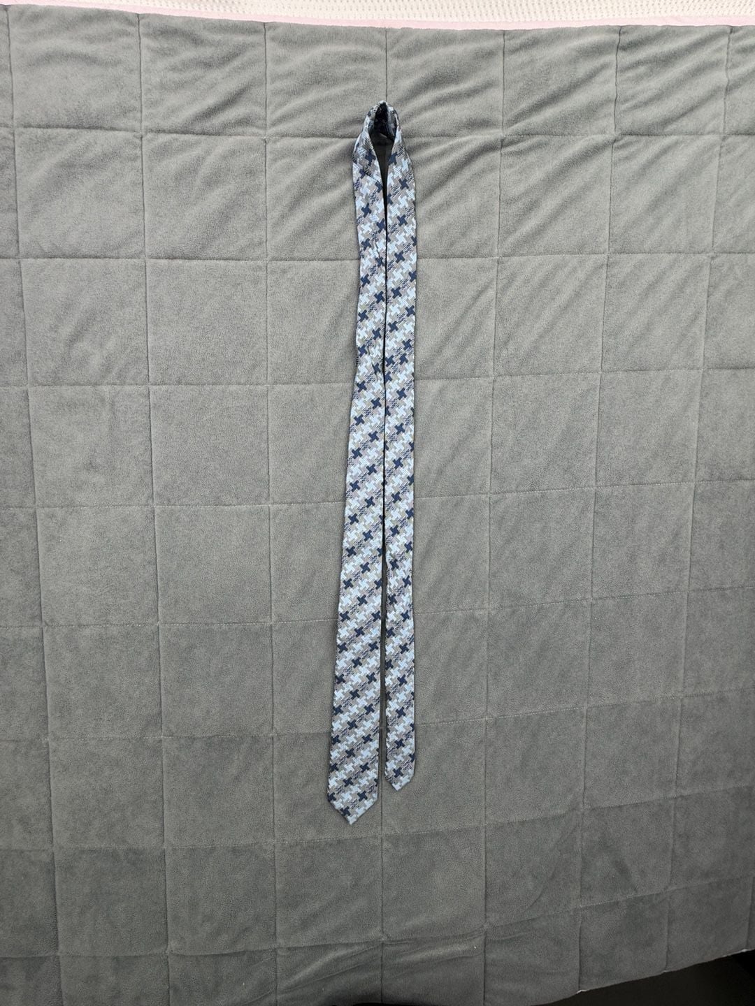 Imani Uomo Blue Houndstooth Silk Touch Micro Fibre Necktie Hand Made 7