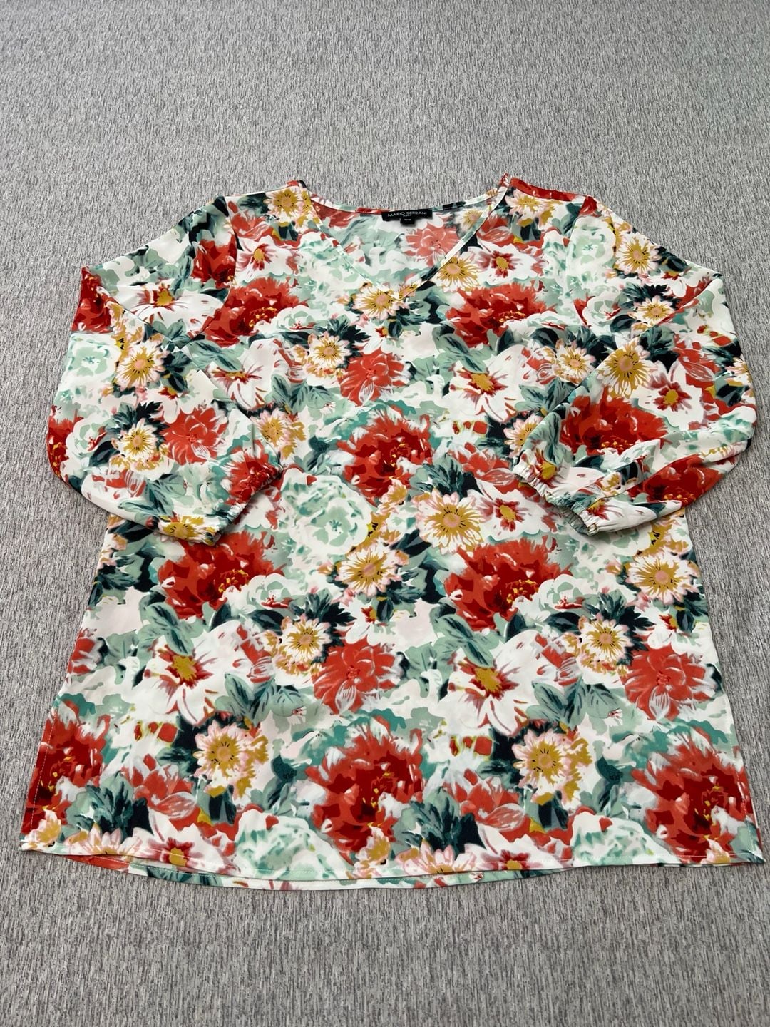 Mario Serrani Women’s M Floral Blouse V-Neck 3/4 Sleeve Multicolor Tunic Top 11