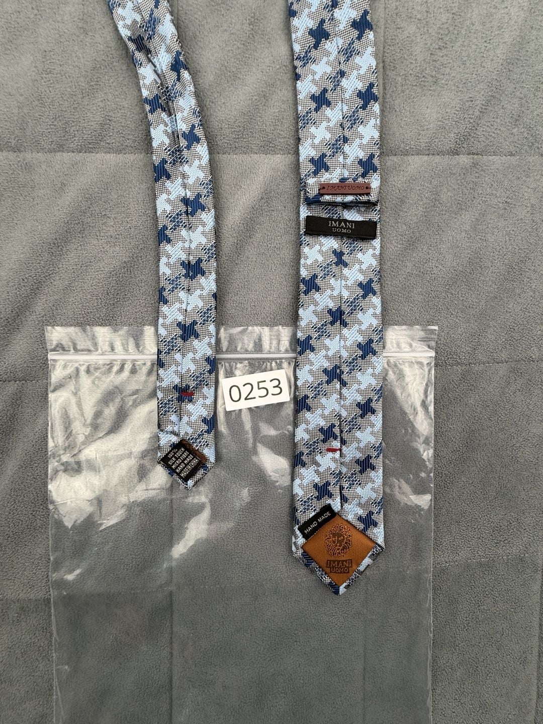 Imani Uomo Blue Houndstooth Silk Touch Micro Fibre Necktie Hand Made 9