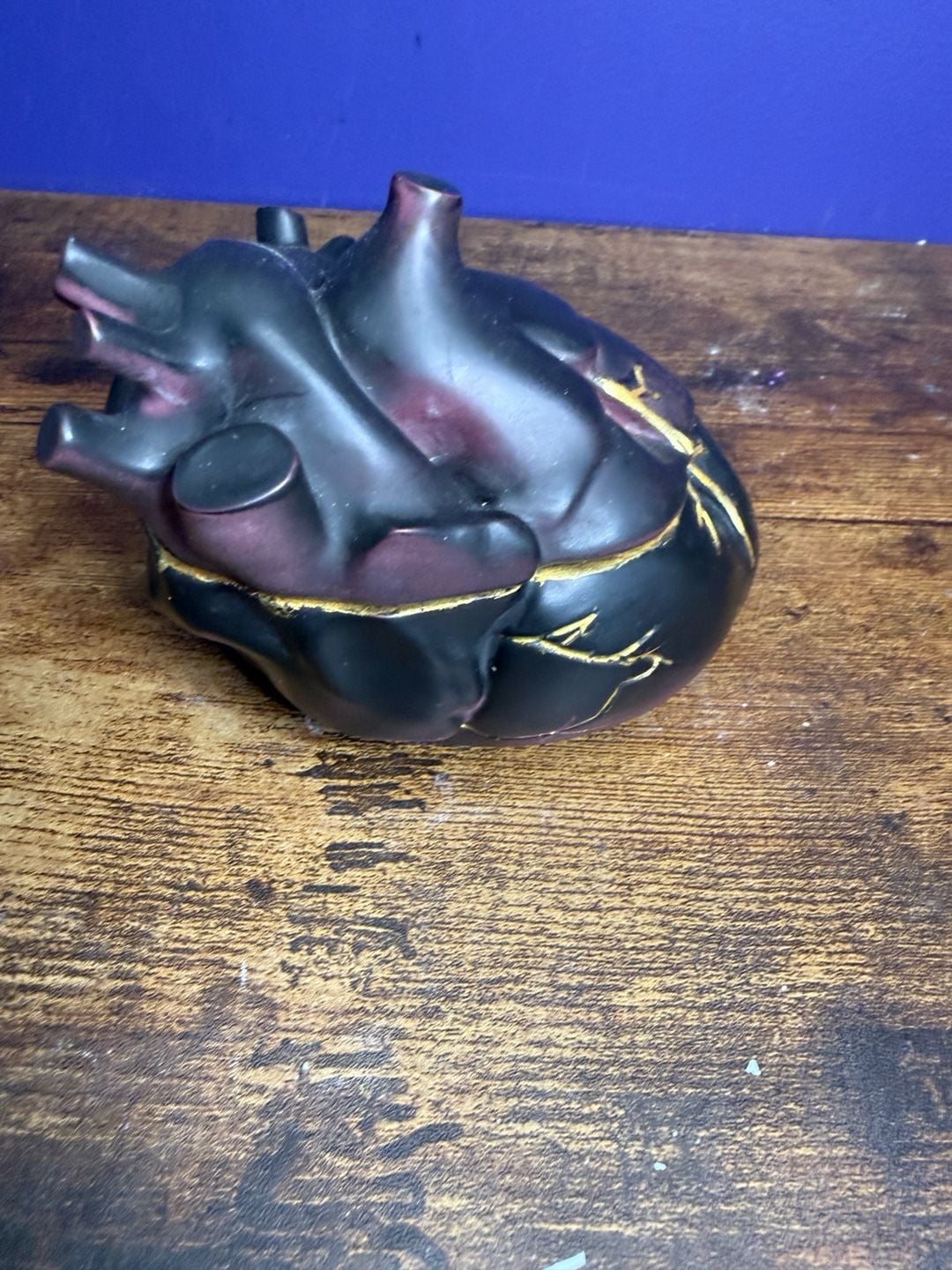 Handmade Gothic Anatomical Heart Trinket Box Black red Gold 3
