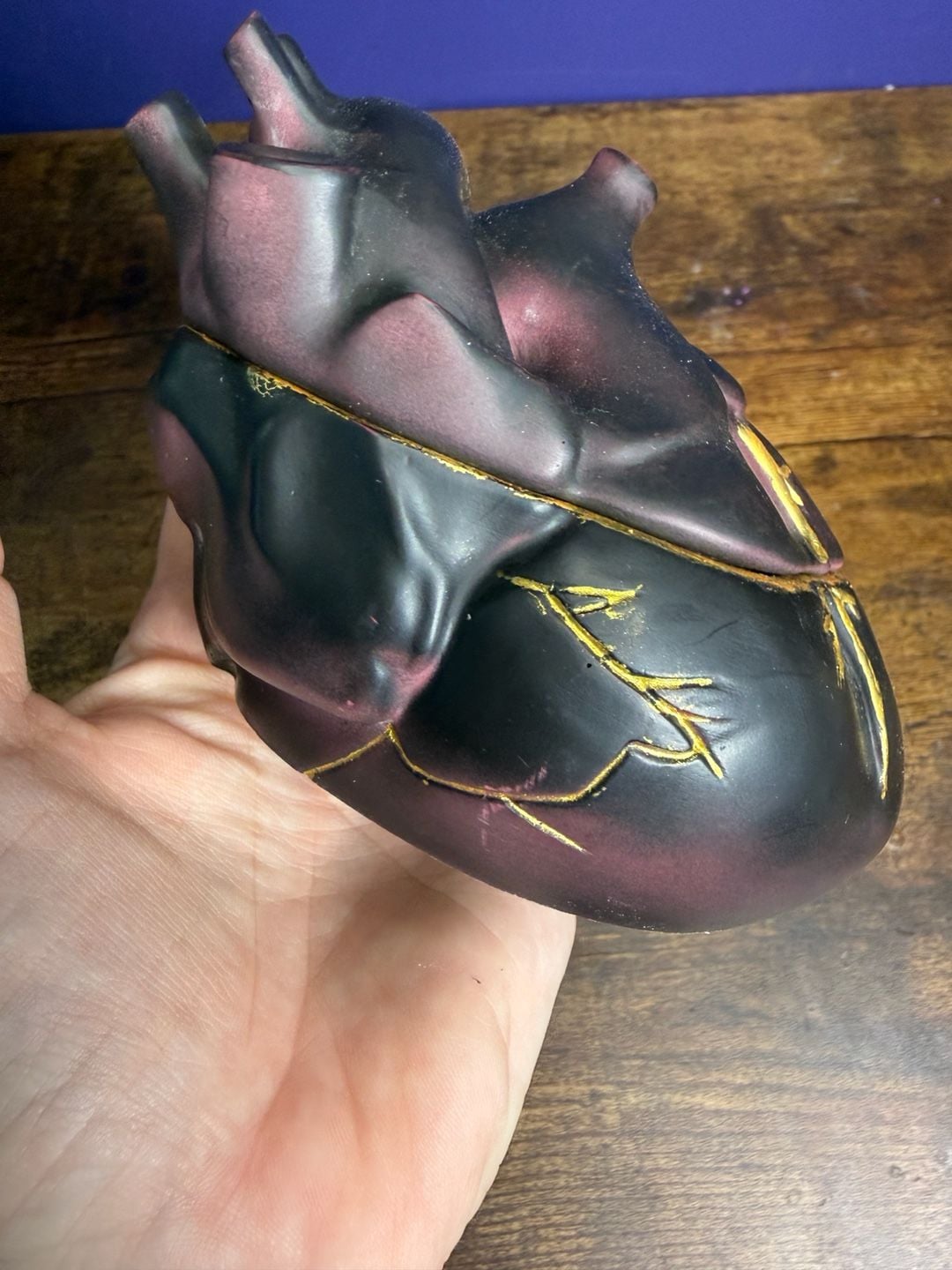 Handmade Gothic Anatomical Heart Trinket Box Black red Gold 6