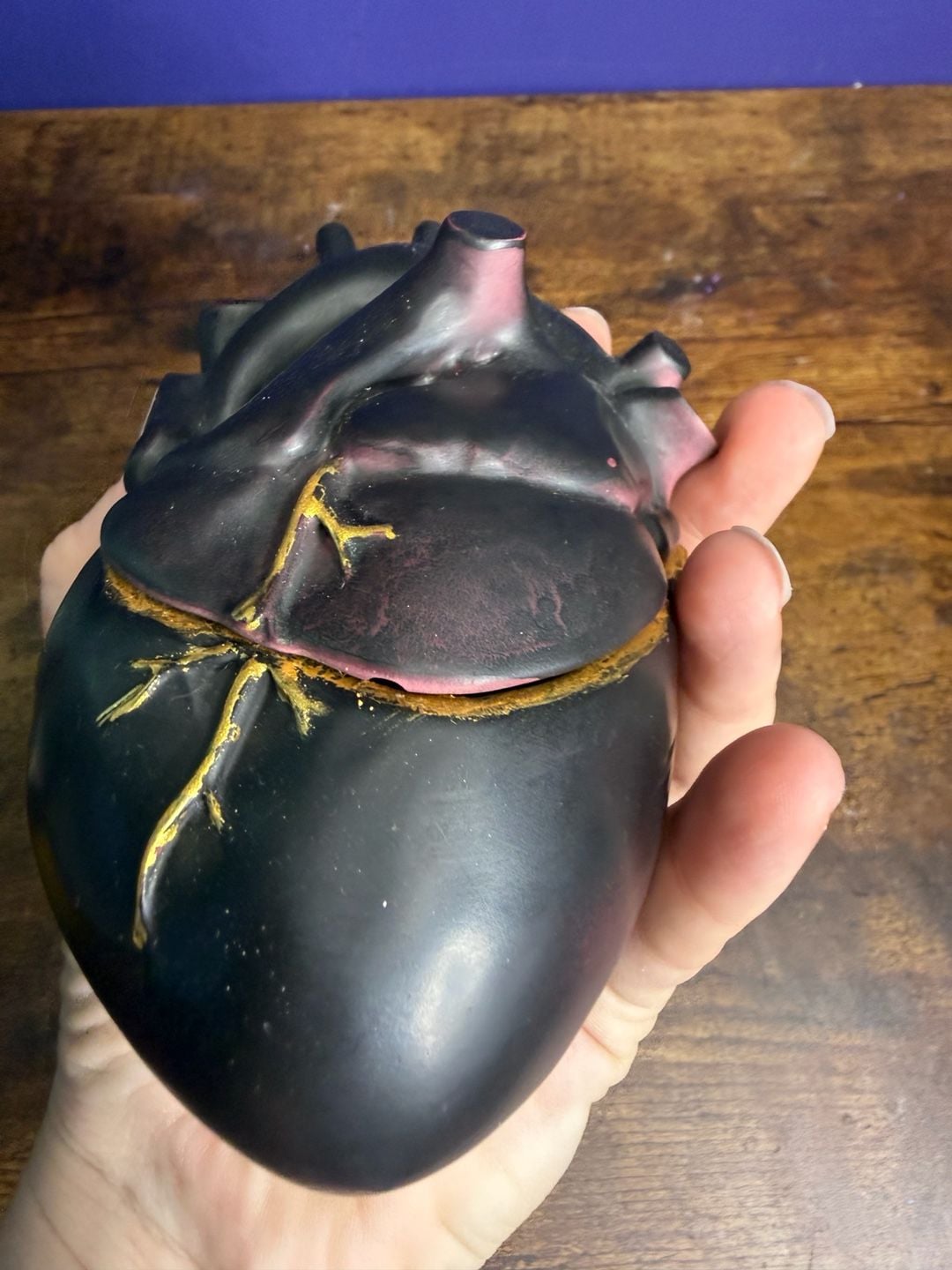 Handmade Gothic Anatomical Heart Trinket Box Black red Gold 7