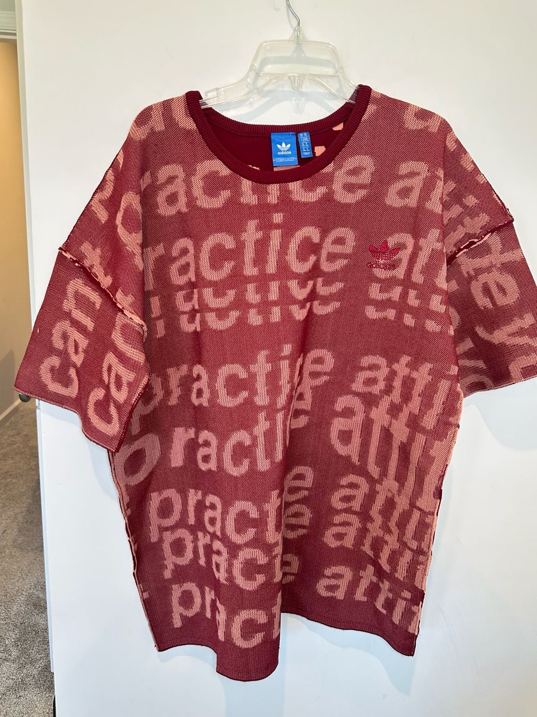 Adidas Practice Attitude Knit Tee Size XL Burgundy Oversized Graphic 2