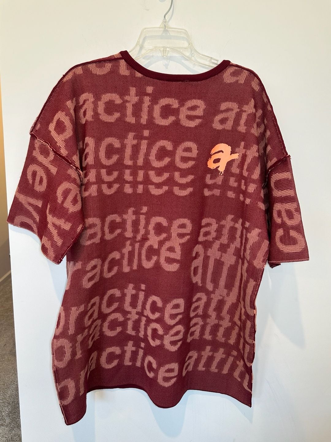 Adidas Practice Attitude Knit Tee Size XL Burgundy Oversized Graphic 5
