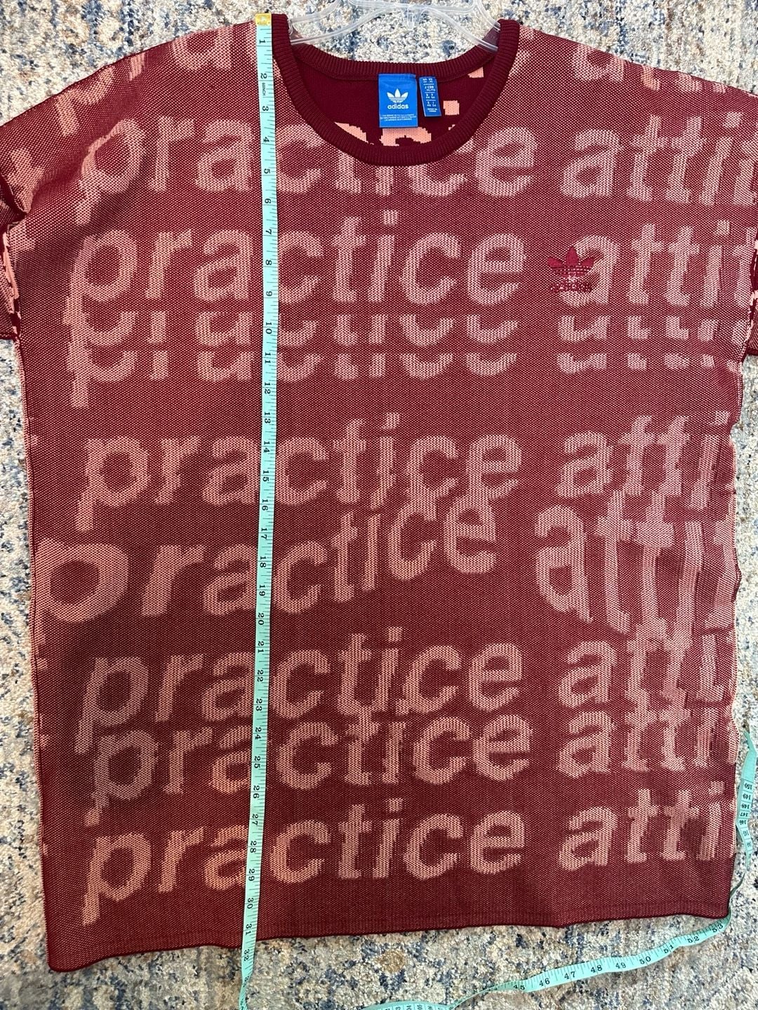Adidas Practice Attitude Knit Tee Size XL Burgundy Oversized Graphic 8