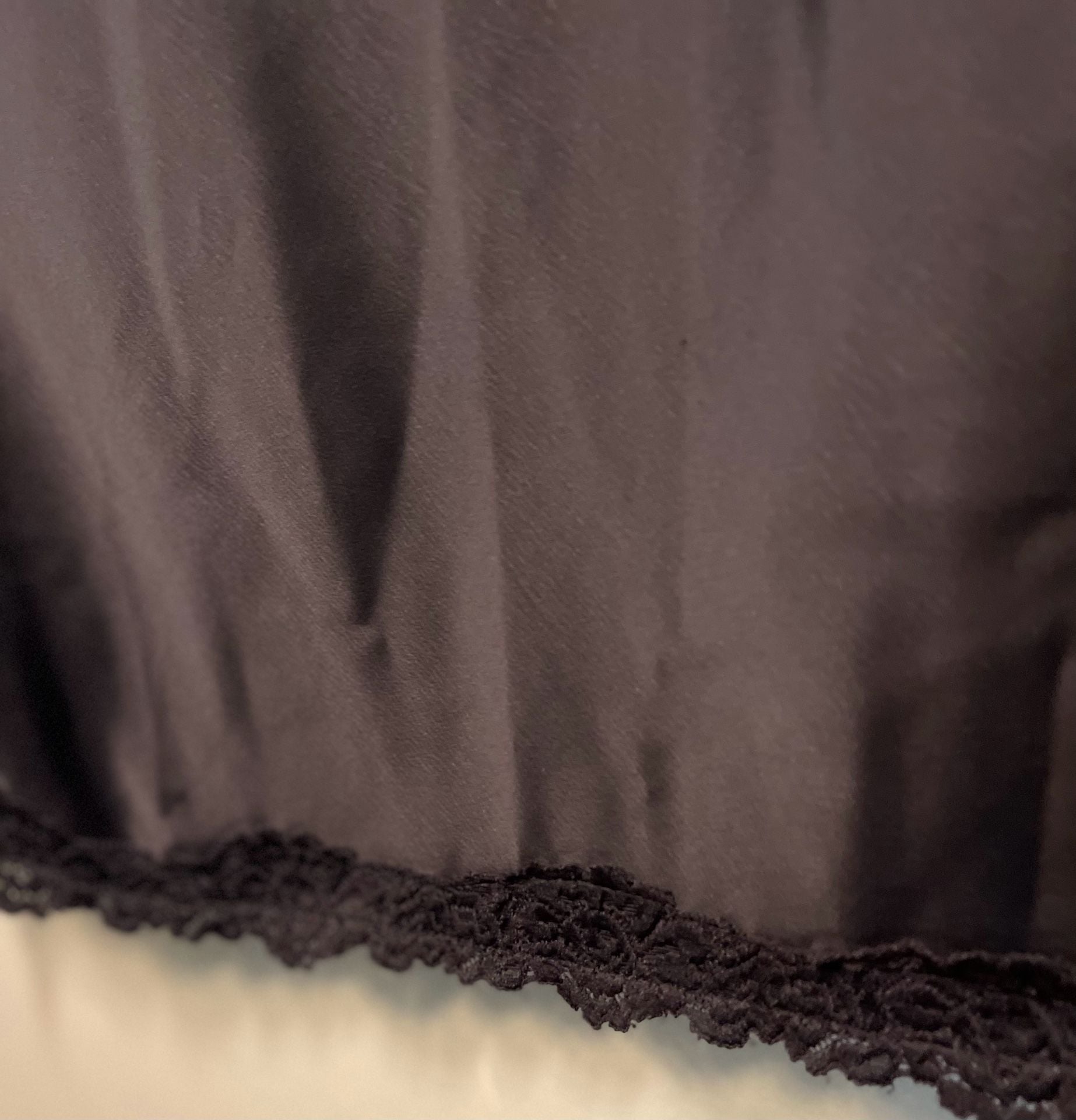 Dark Romantic Thick Satin Lace Trim Midi Slip Skirt Black Sz. S High Coquette 7