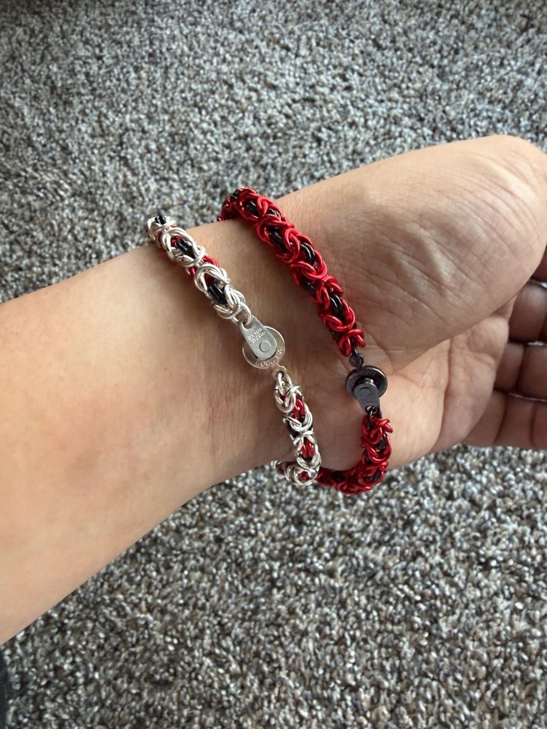 Chainmail Byzantine Red and Silver Bracelet 9