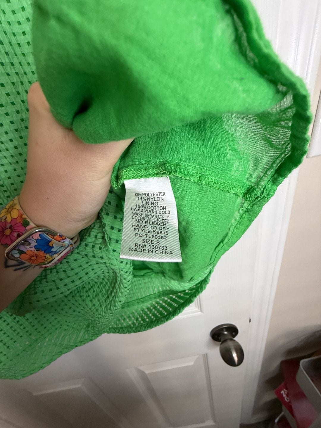Umgee Embroidered Floral Tunic Dress Size S Green Short Sleeve 5