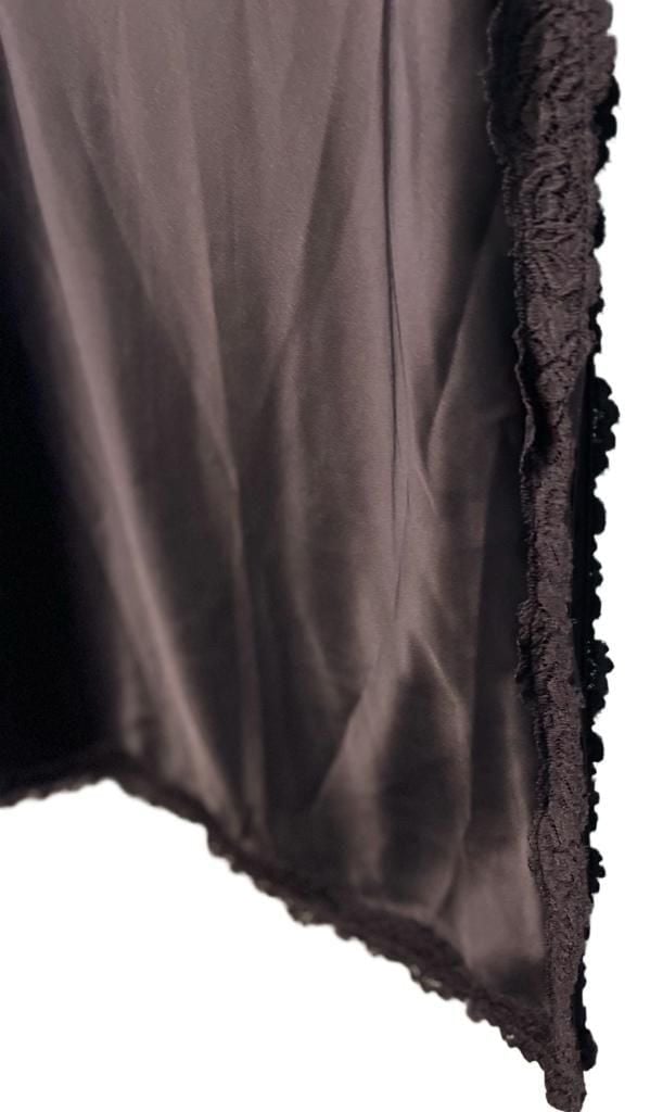Dark Romantic Thick Satin Lace Trim Midi Slip Skirt Black Sz. S High Coquette 8