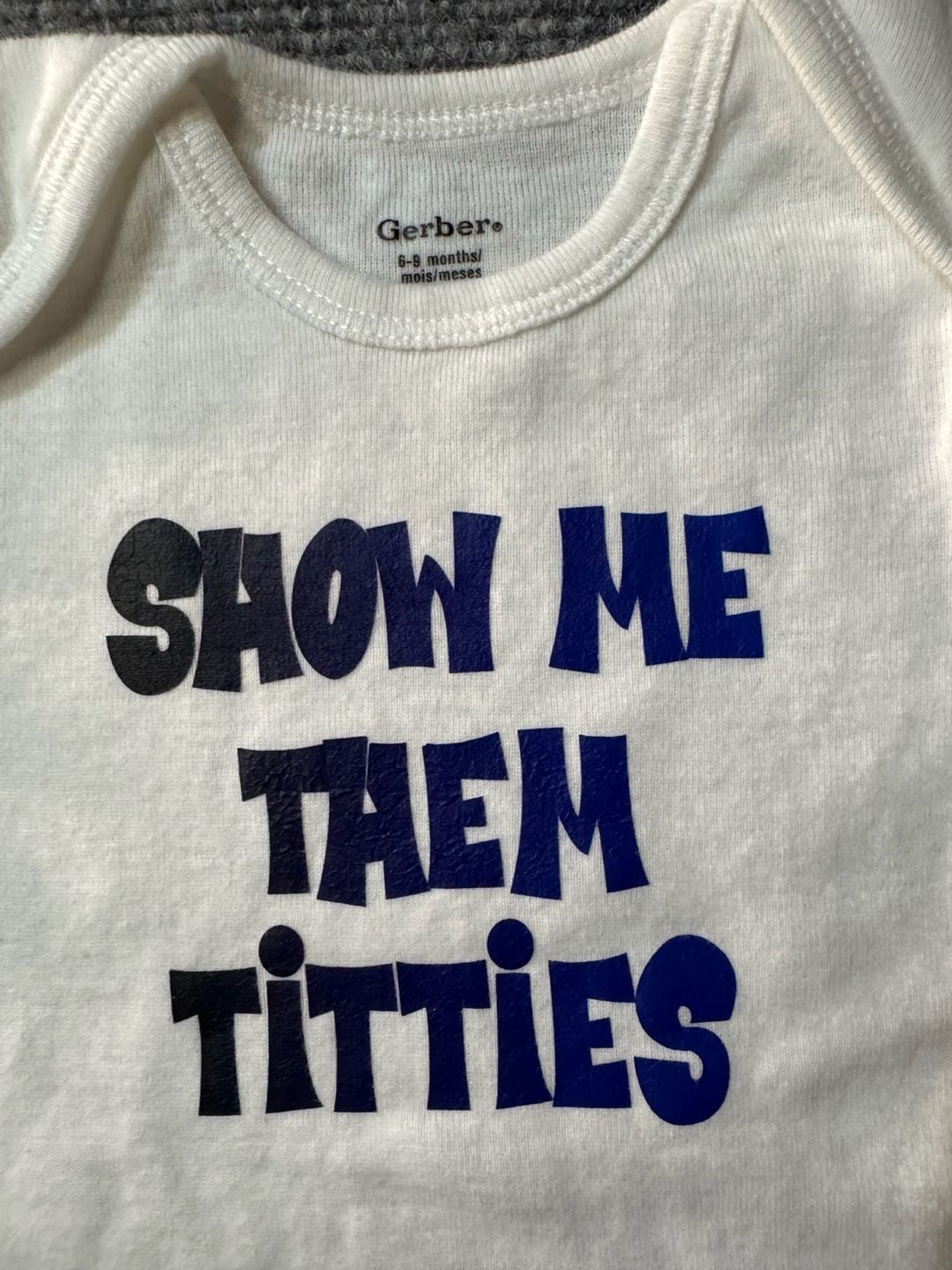 Custom made Gerber Novelty Baby Onesie Size 6-9 Months White 1