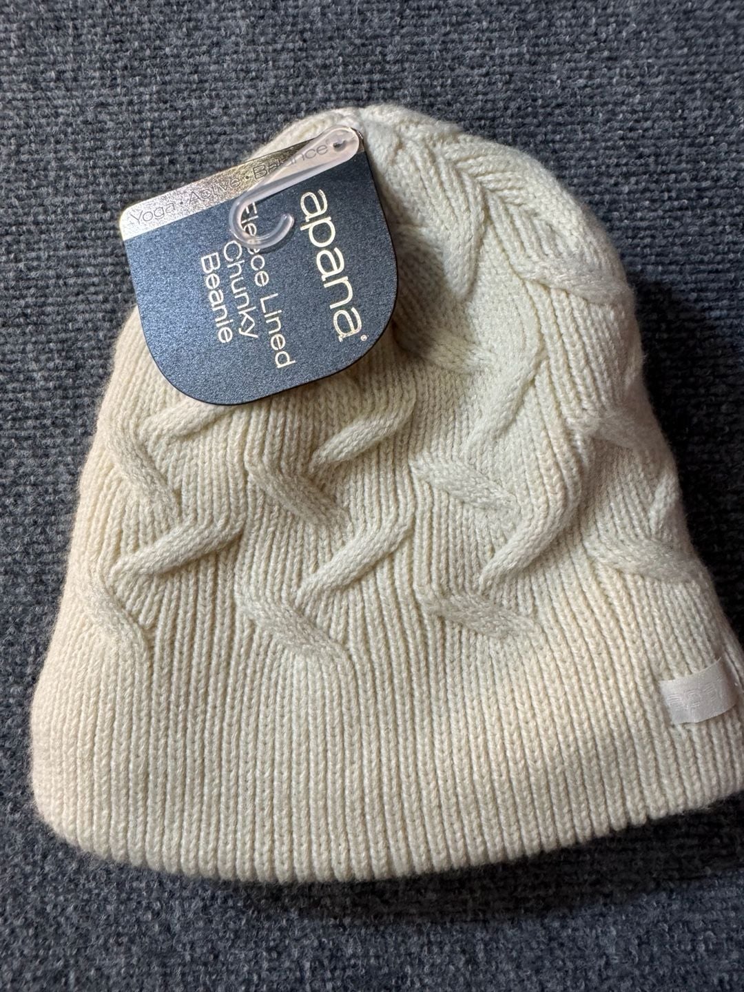 Apana Fleece Lined Chunky Beanie Off White Knit Hat 2