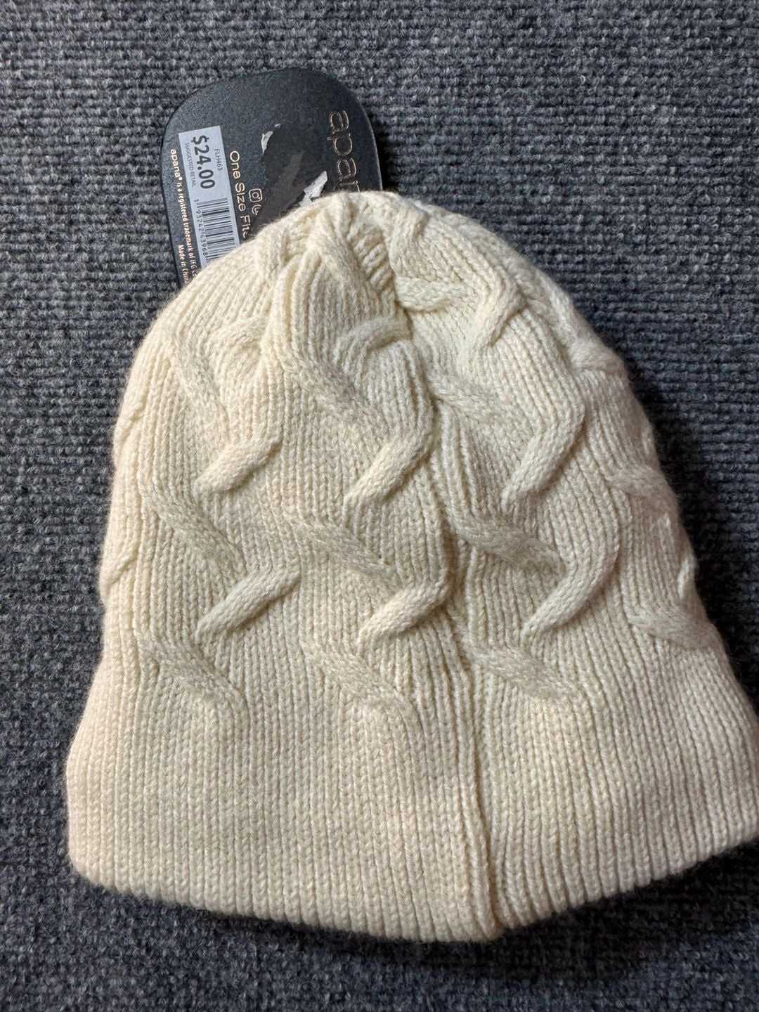 Apana Fleece Lined Chunky Beanie Off White Knit Hat 4