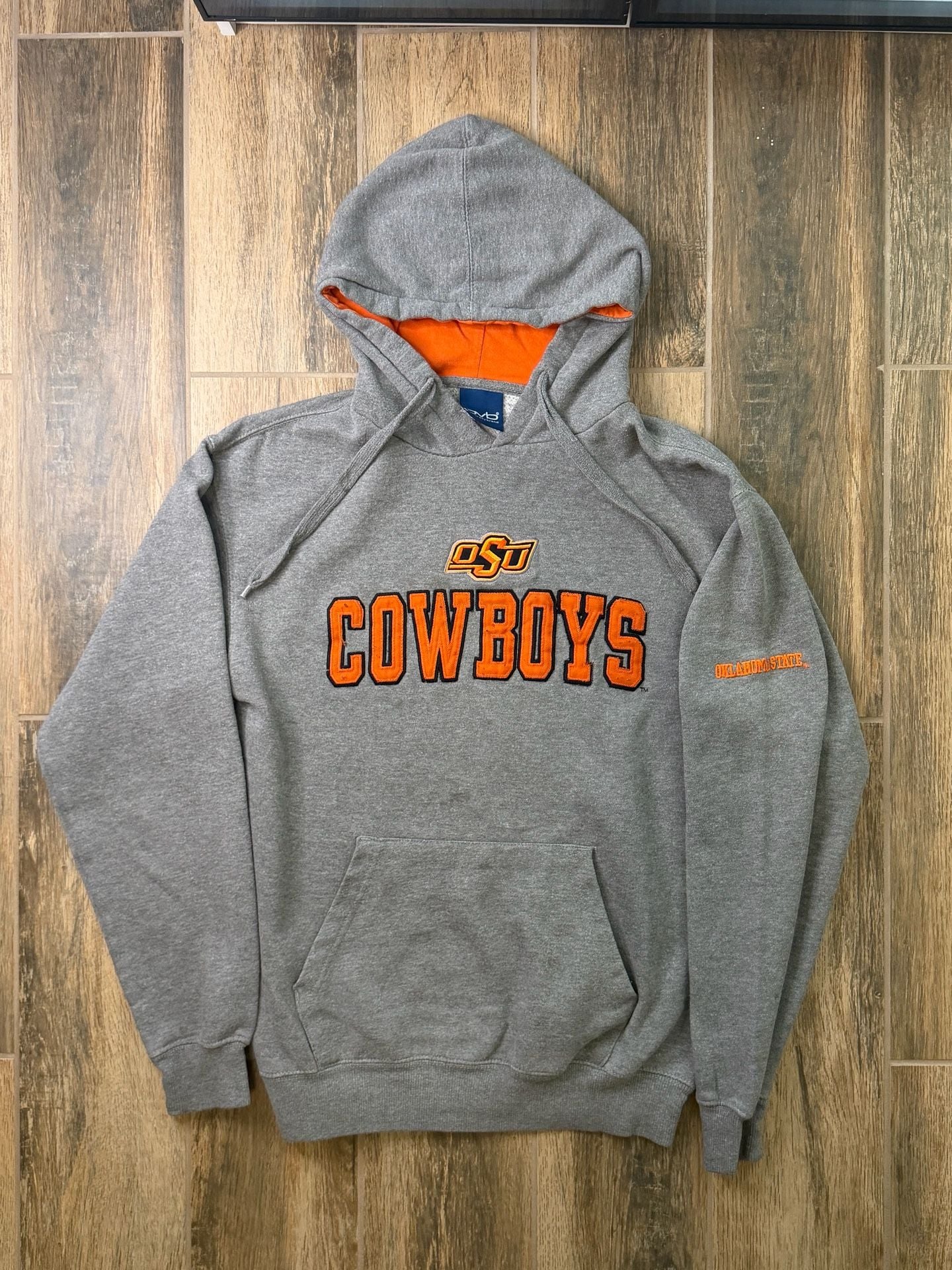 Vintage Oklahoma State Cowboys Hoodie Old Varsity Brand Gray Orange Adult S 3