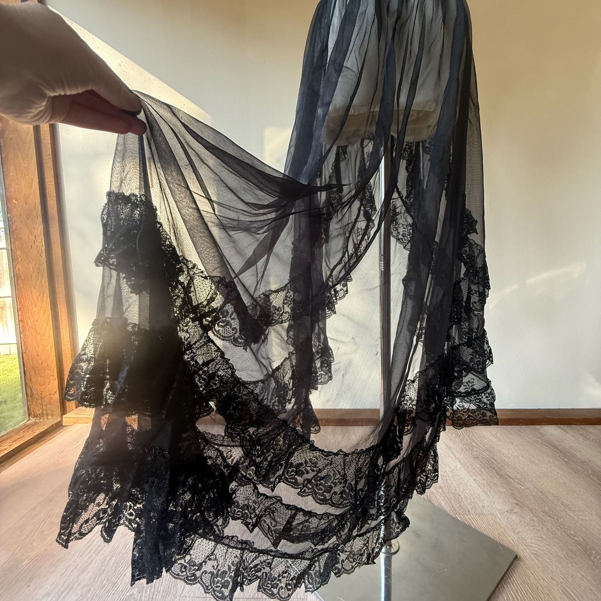 Vintage Black Lace Babydoll Lingerie Dress Nylon 8