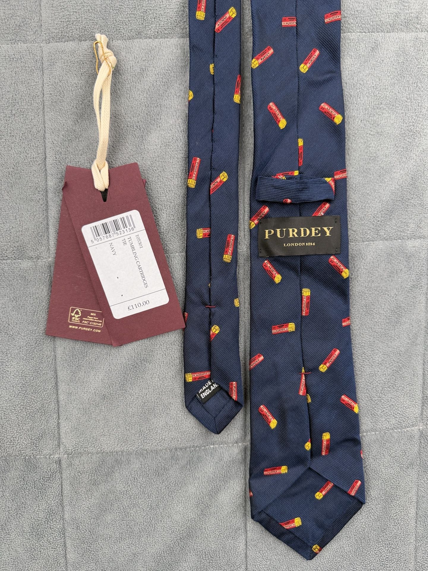 Purdey London 1814 Tumbling Cartridges Silk Tie Navy New With Tags 1