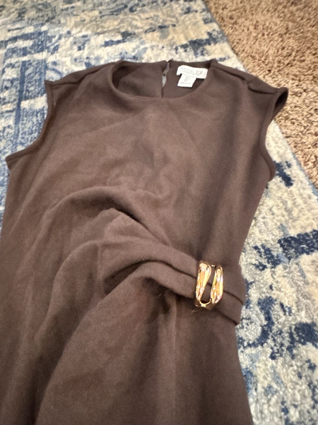Rachel Zoe Dress Size S Brown Sleeveless Gold Ring Belt 4
