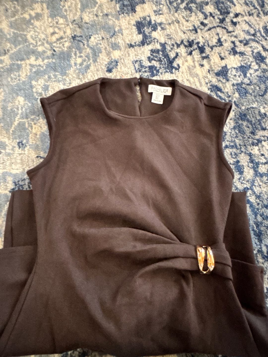 Rachel Zoe Dress Size S Brown Sleeveless Gold Ring Belt 6