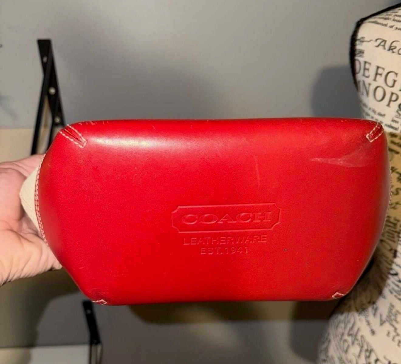 Coach Red Leather Trim Straw Tote Bag B3K-8909 3