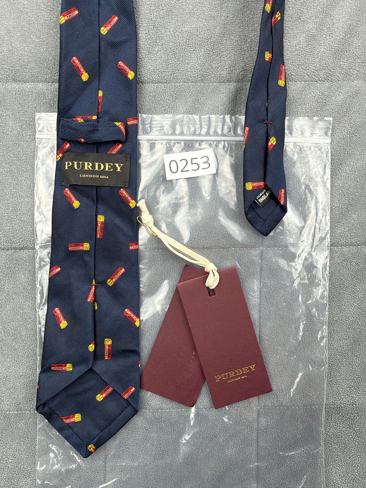 Purdey London 1814 Tumbling Cartridges Silk Tie Navy New With Tags 10