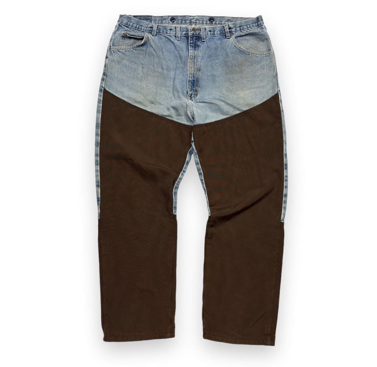 Wrangler Pro Gear Jeans 44x32 Blue Denim Brown Nylon Overlay Hunting Pants 2