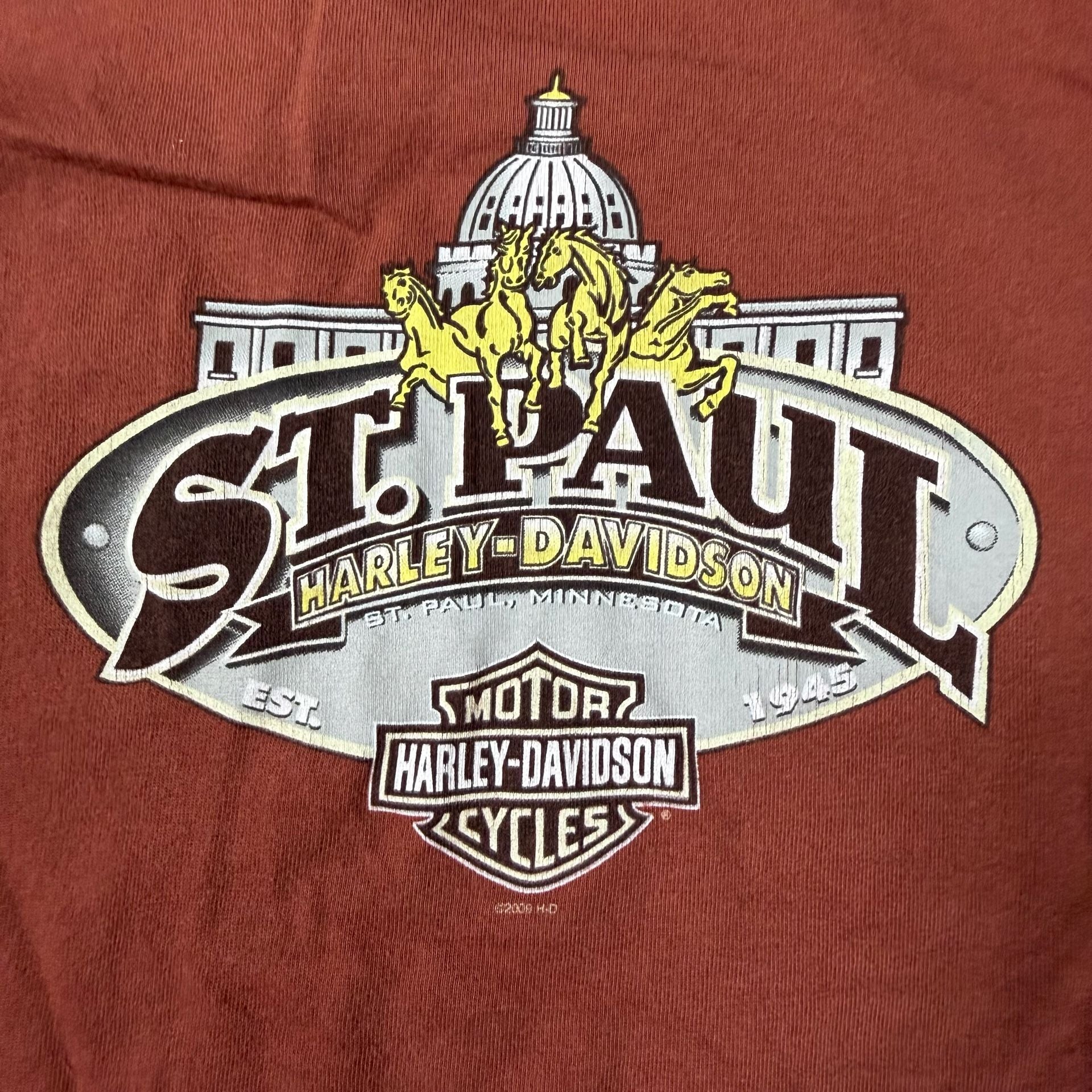 Y2K Harley Davidson St. Paul Long Sleeve T-Shirt Size S Rust Red 5
