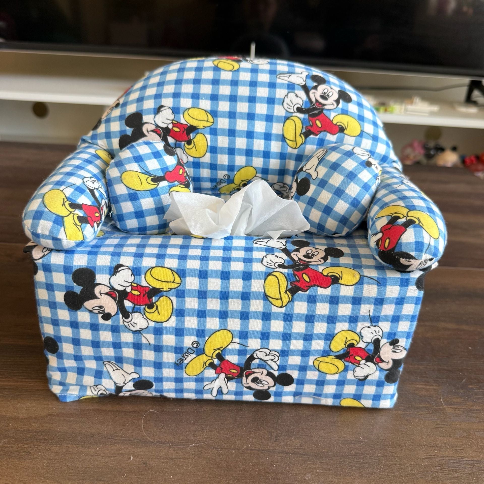 Disney Mickey Mouse Fabric Tissue Box Cover Blue Gingham 1