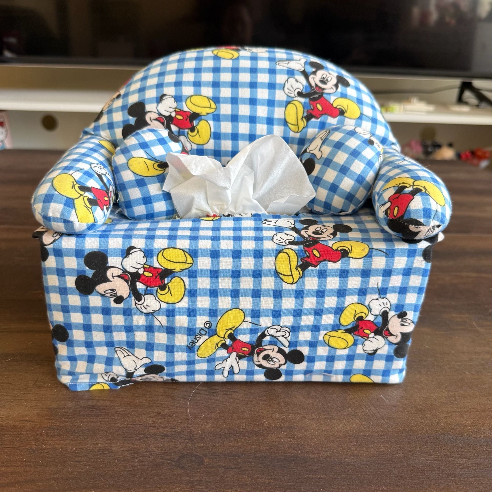 Disney Mickey Mouse Fabric Tissue Box Cover Blue Gingham 5
