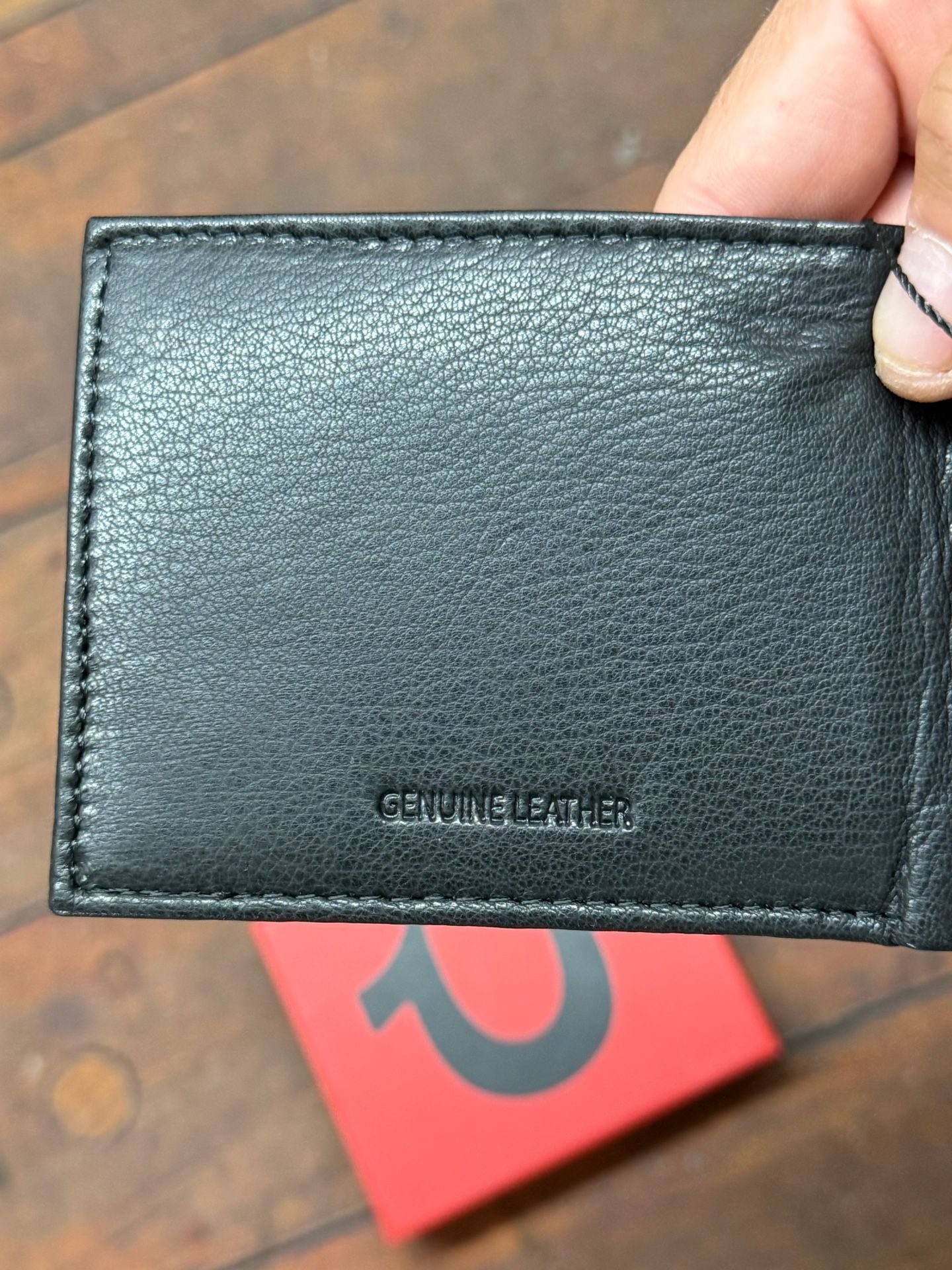 True Religion Black Leather Wallet With Red Stitching In Box 3