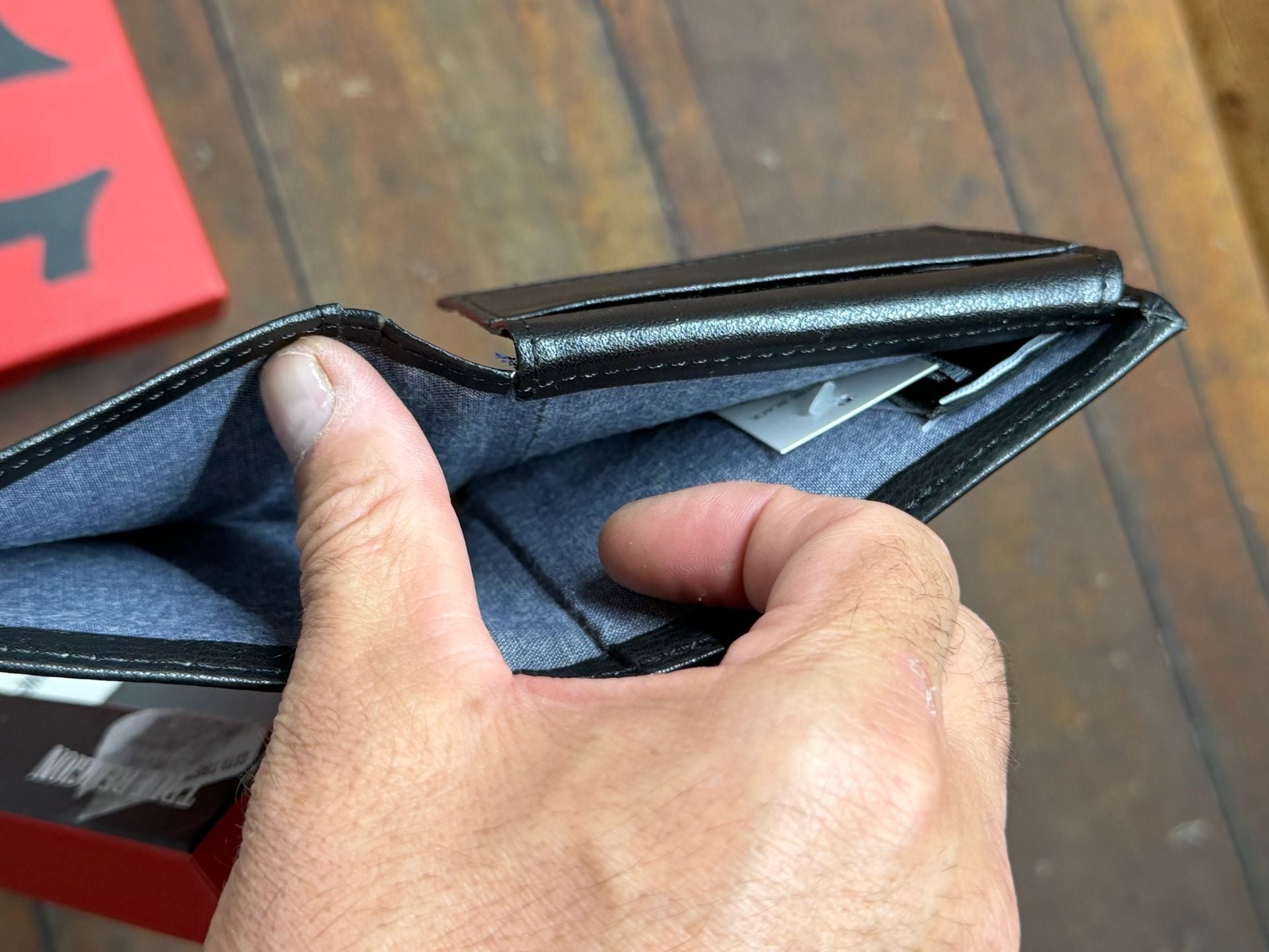 True Religion Black Leather Wallet With Red Stitching In Box 6