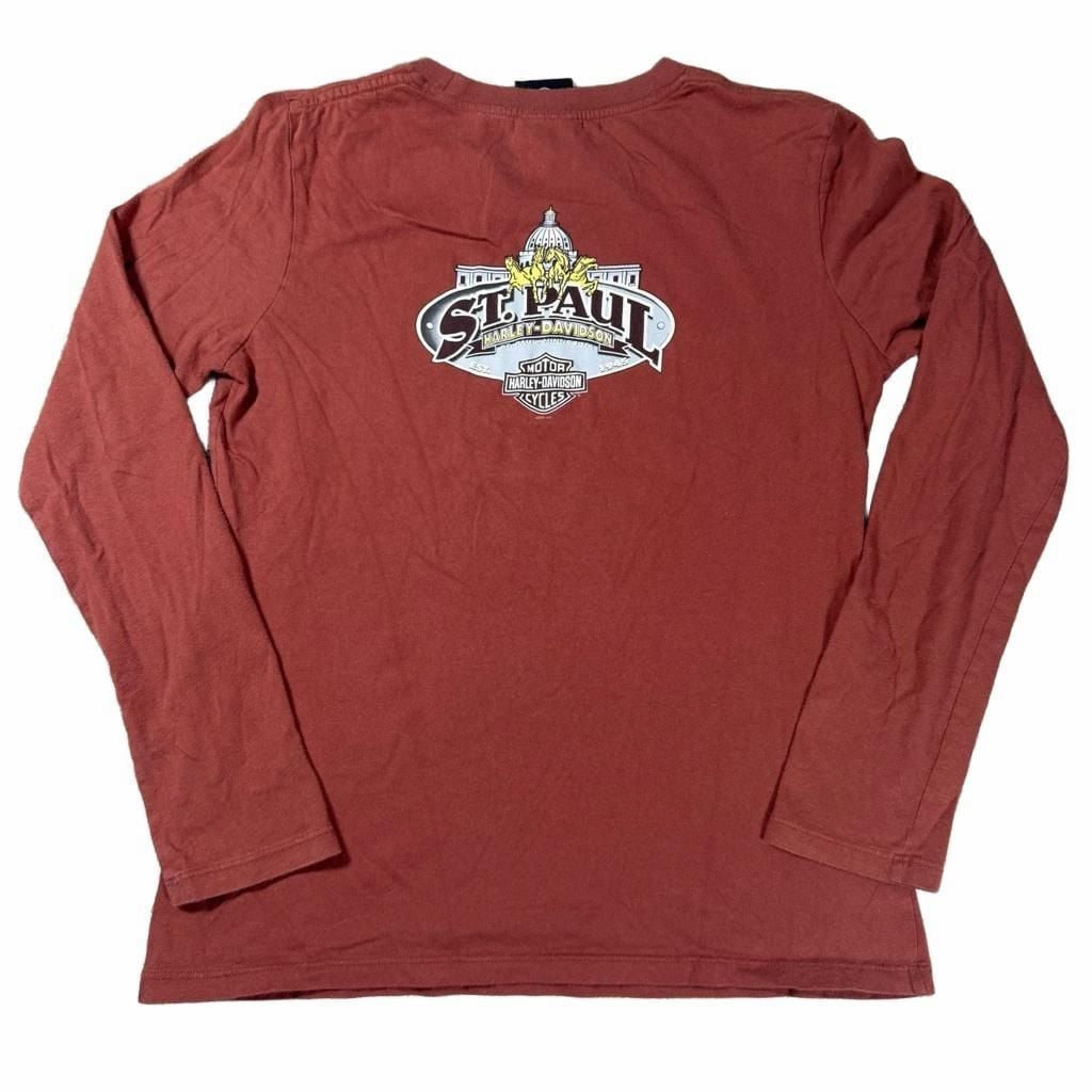 Y2K Harley Davidson St. Paul Long Sleeve T-Shirt Size S Rust Red 3