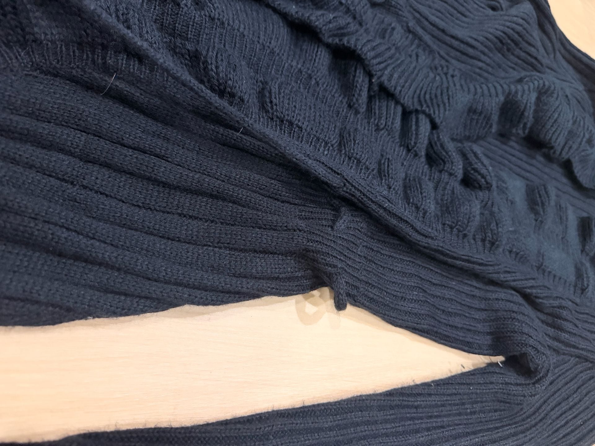 Carolyn Taylor Cardigan Size M Black Ruffle Ribbed Knit Open Front 4