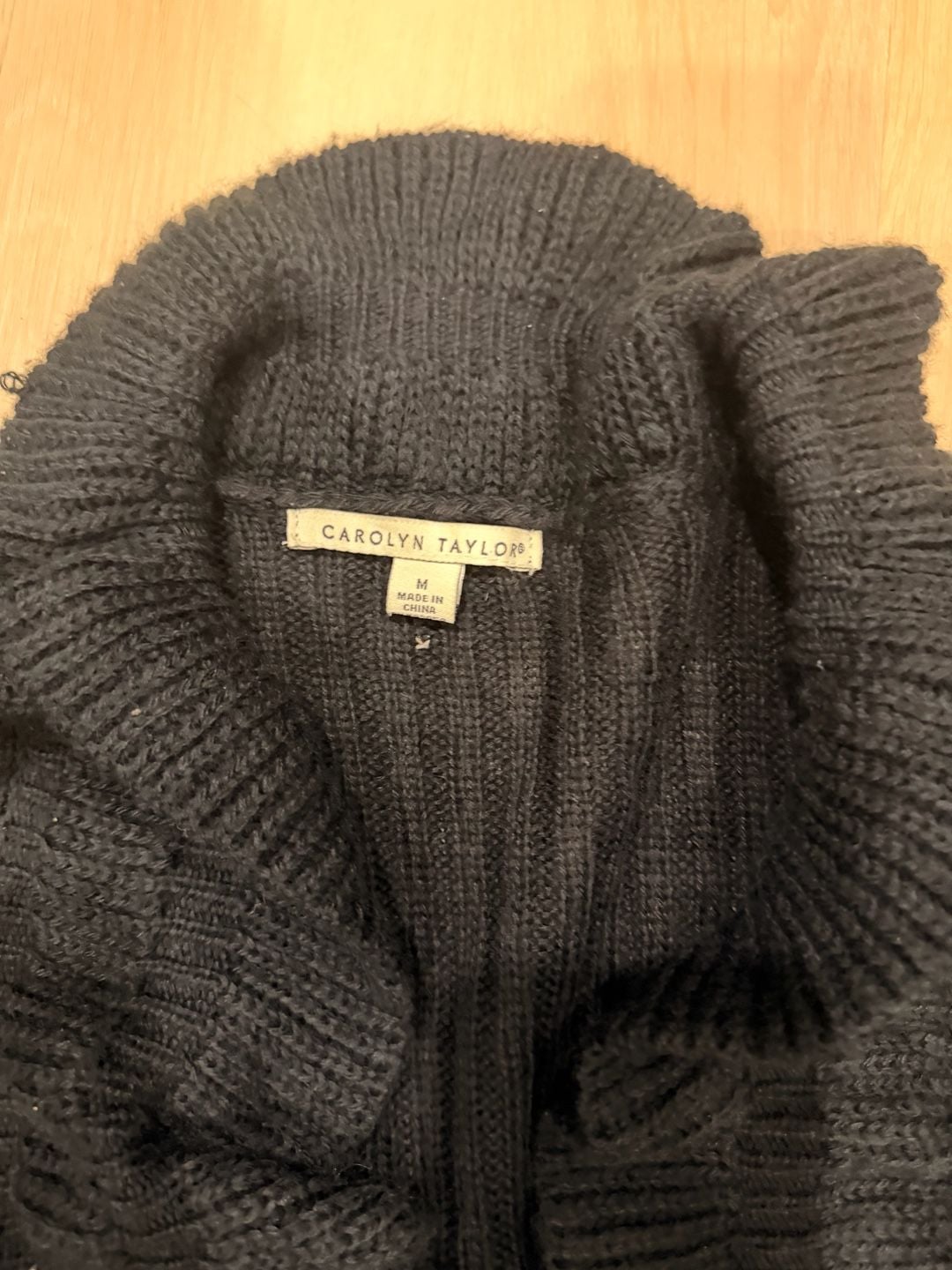 Carolyn Taylor Cardigan Size M Black Ruffle Ribbed Knit Open Front 7