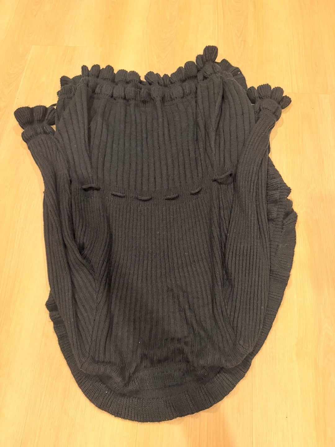 Carolyn Taylor Cardigan Size M Black Ruffle Ribbed Knit Open Front 8