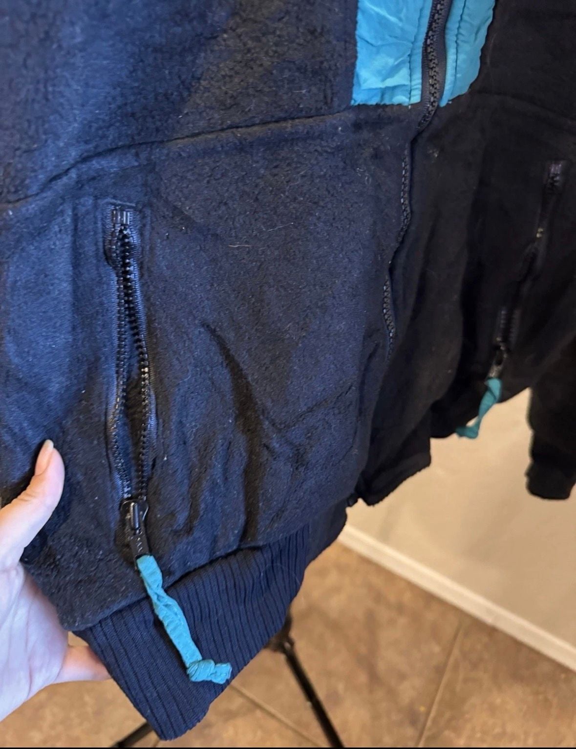 90’s Eddie Bauer Fleece Jacket Size L Black Teal Full Zip 5