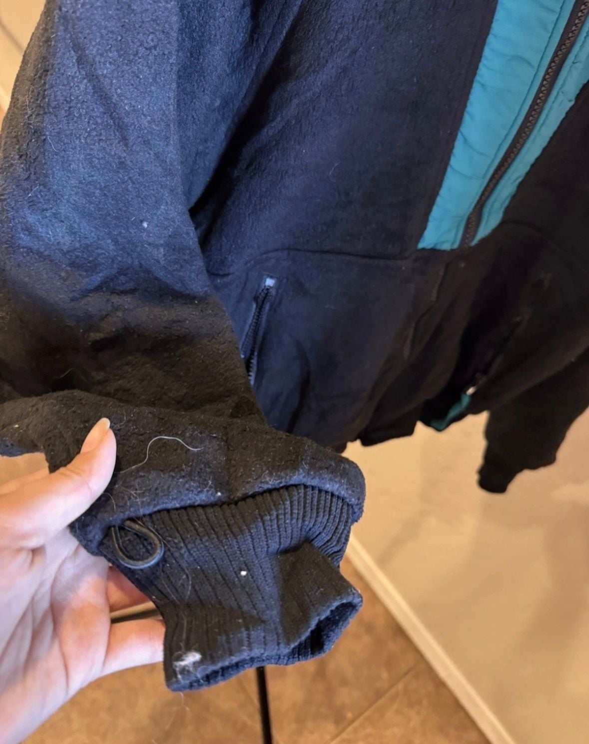 90’s Eddie Bauer Fleece Jacket Size L Black Teal Full Zip 8