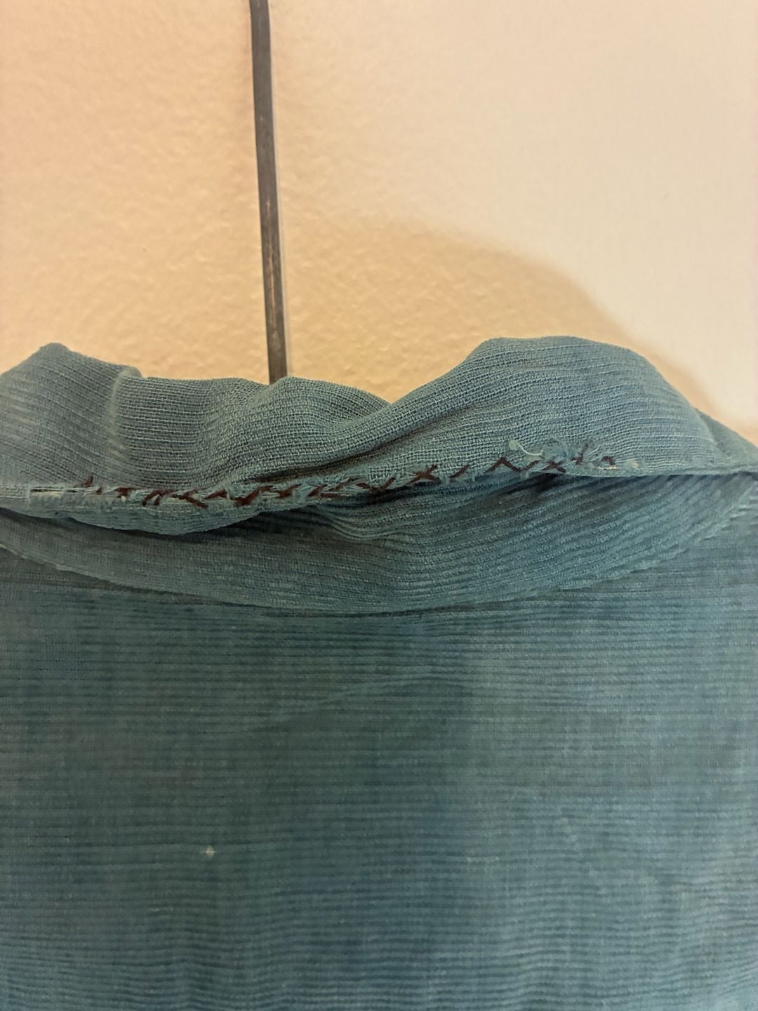 1950s Vintage Repaired Distressed Moleskin Loop Collor Shirt Blue 7