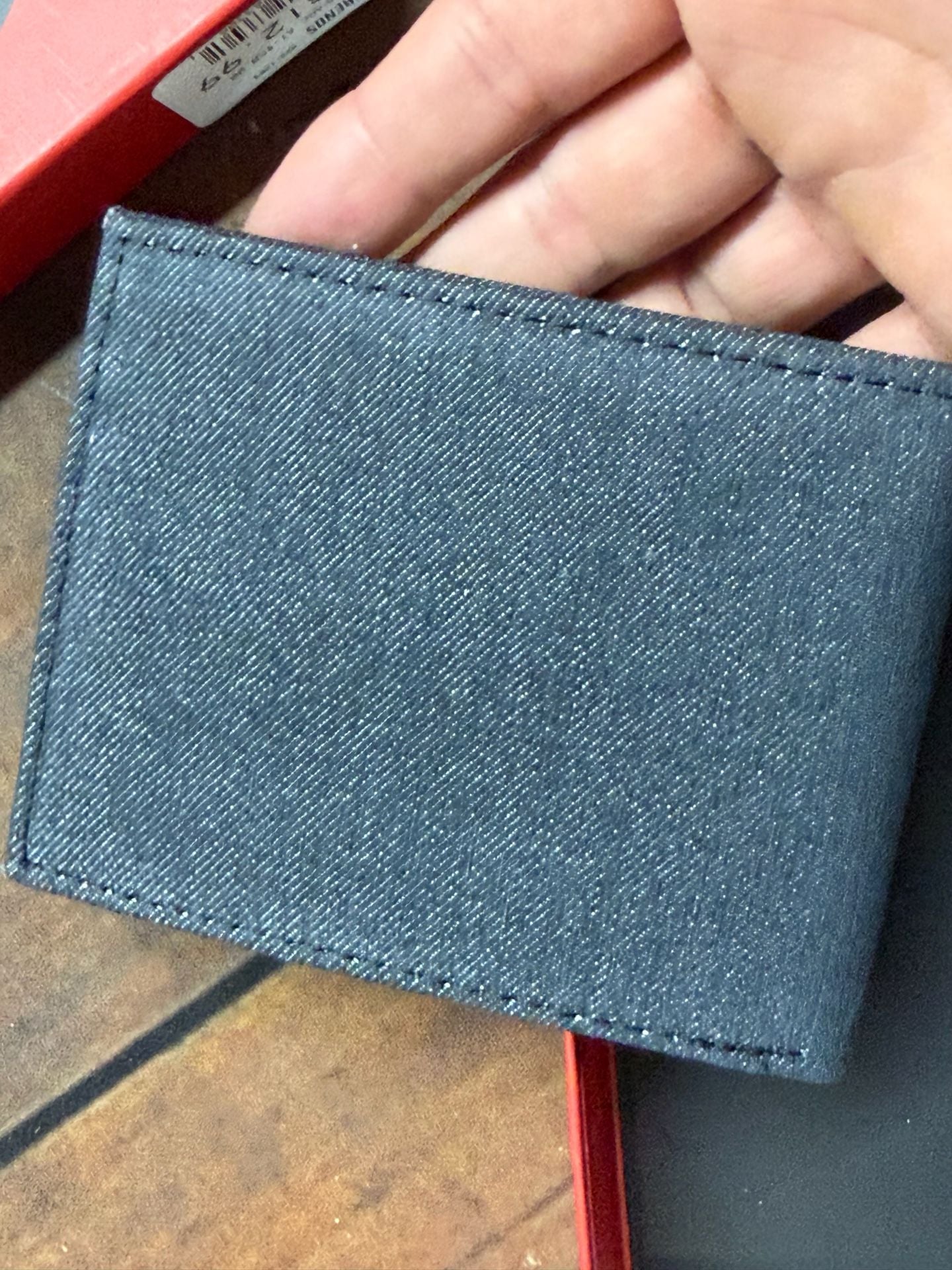 True Religion Reece Denim Bifold Wallet Black Red Stitching In Box 3