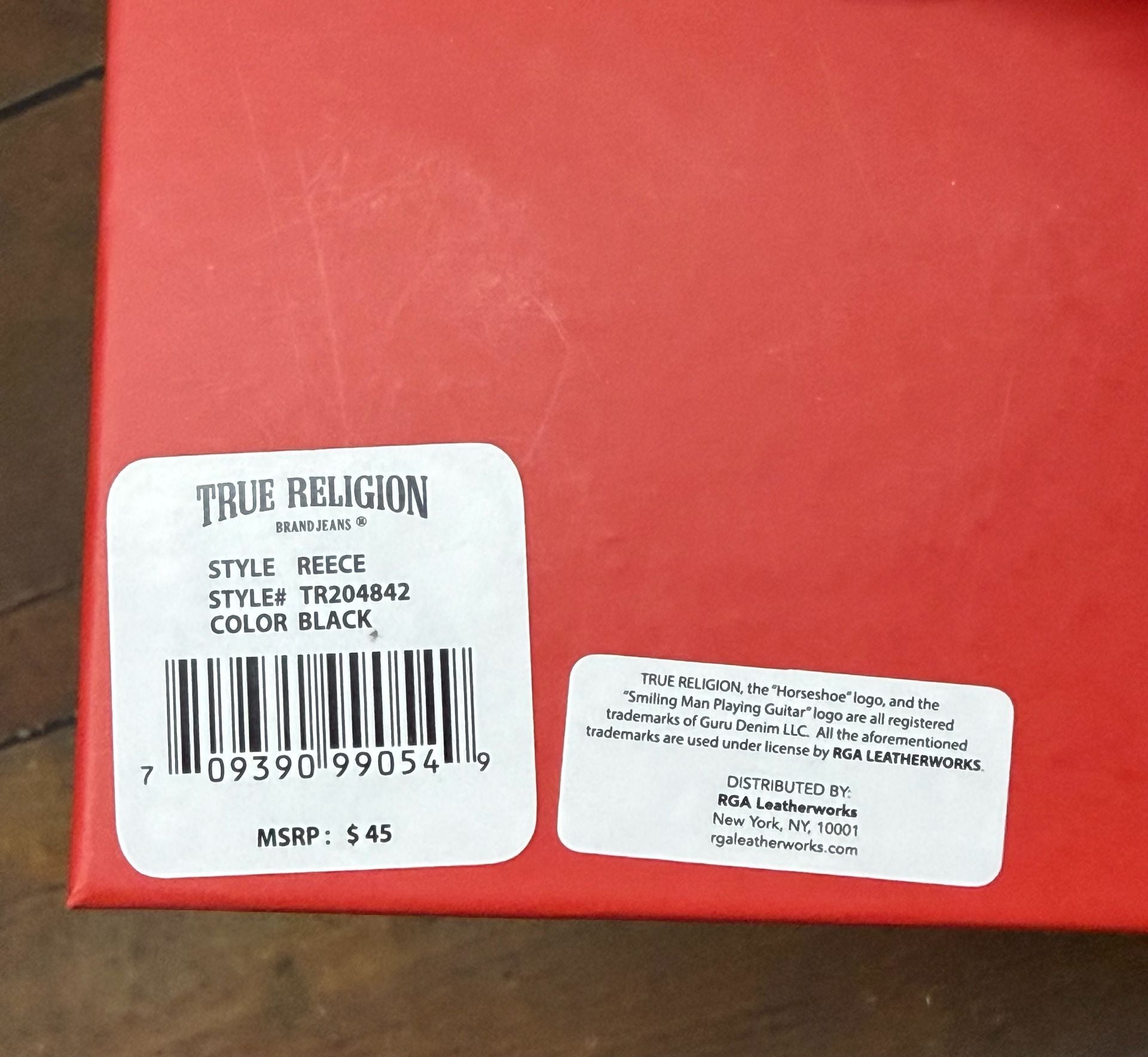 True Religion Reece Denim Bifold Wallet Black Red Stitching In Box 6